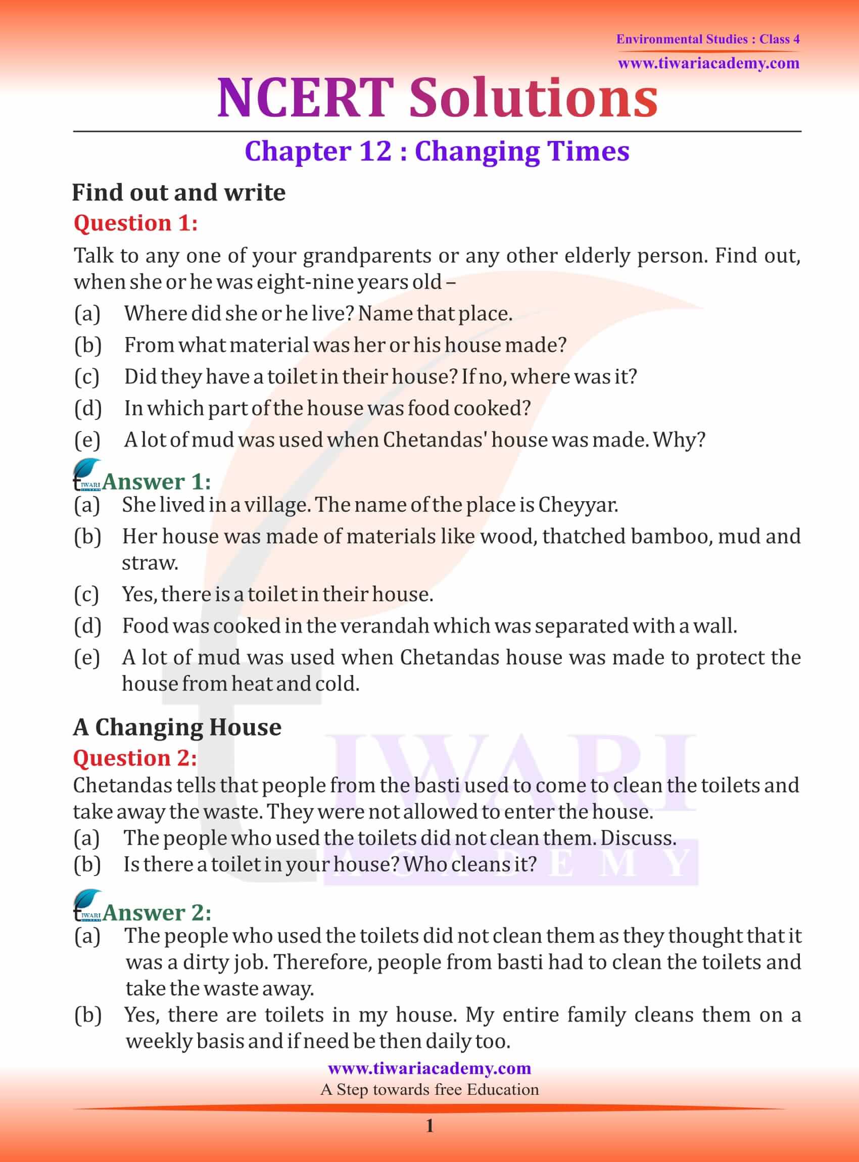 NCERT Solutions for Class 4 EVS Chapter 12 Changing Times