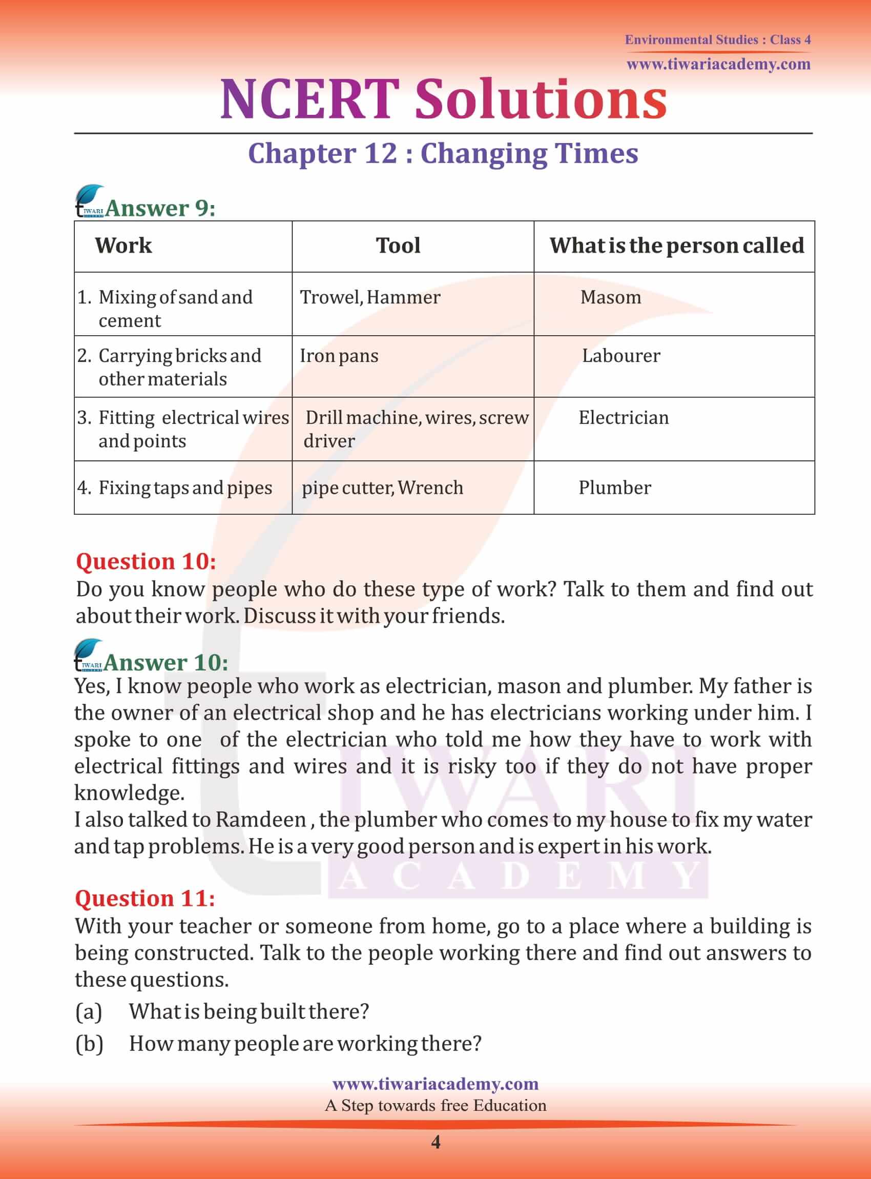NCERT Solutions for Class 4 EVS Chapter 12 in English Medium
