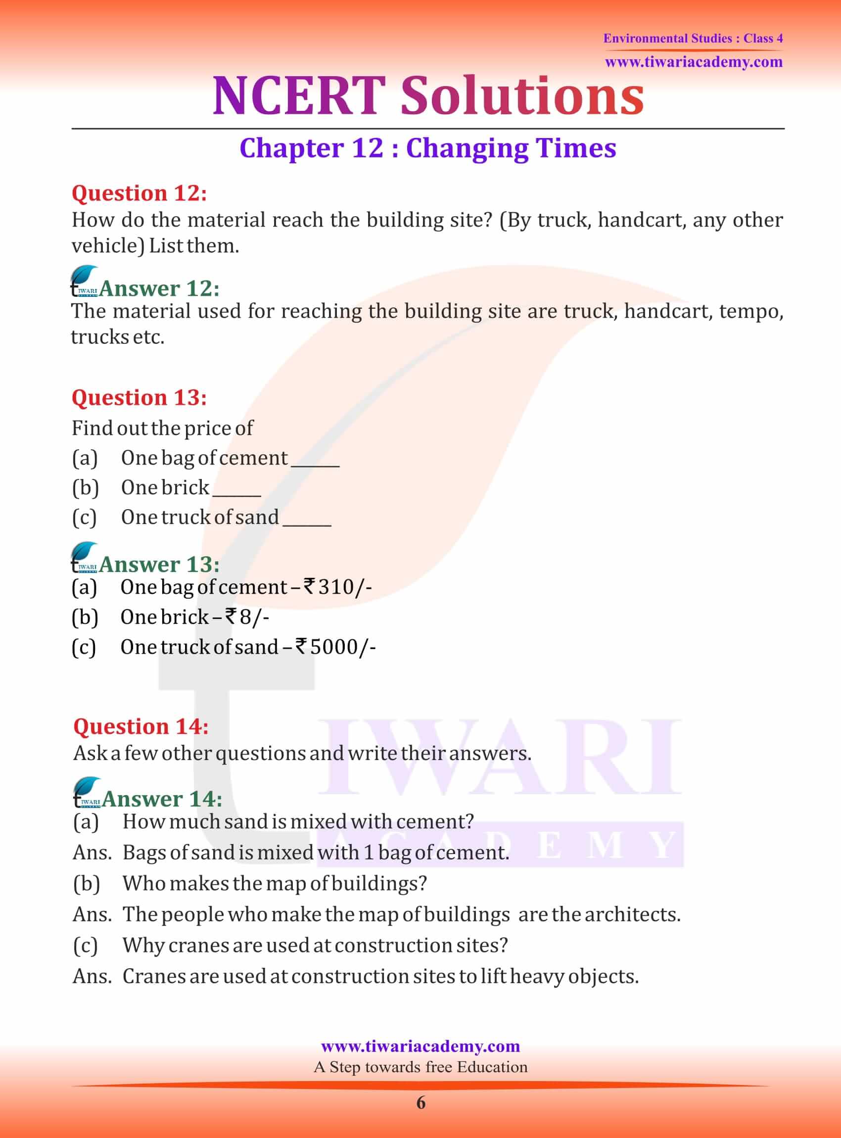 NCERT Solutions for Class 4 EVS Chapter 12 free download