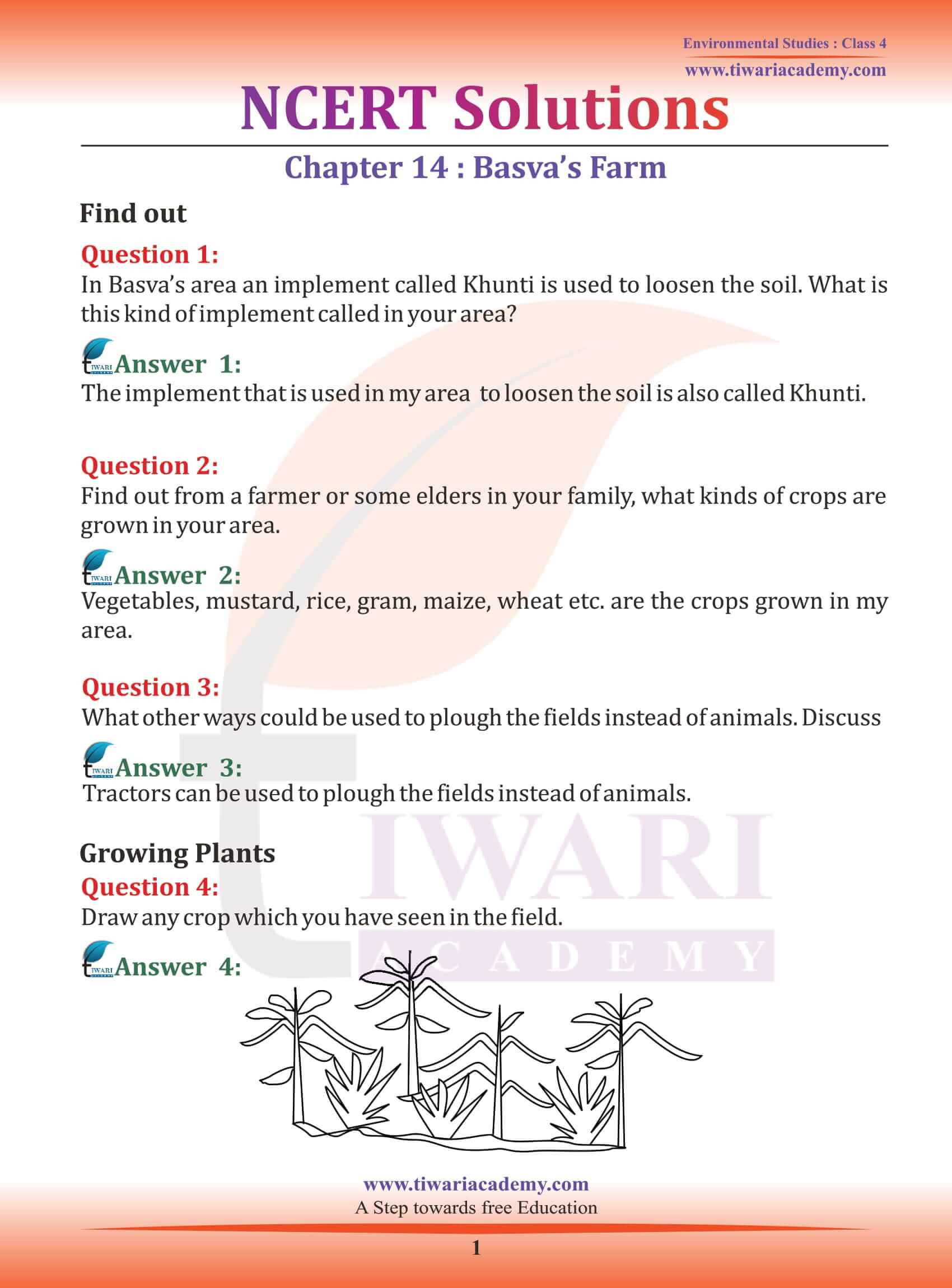 NCERT Solutions for Class 4 EVS Chapter 14 Basva’s Farm