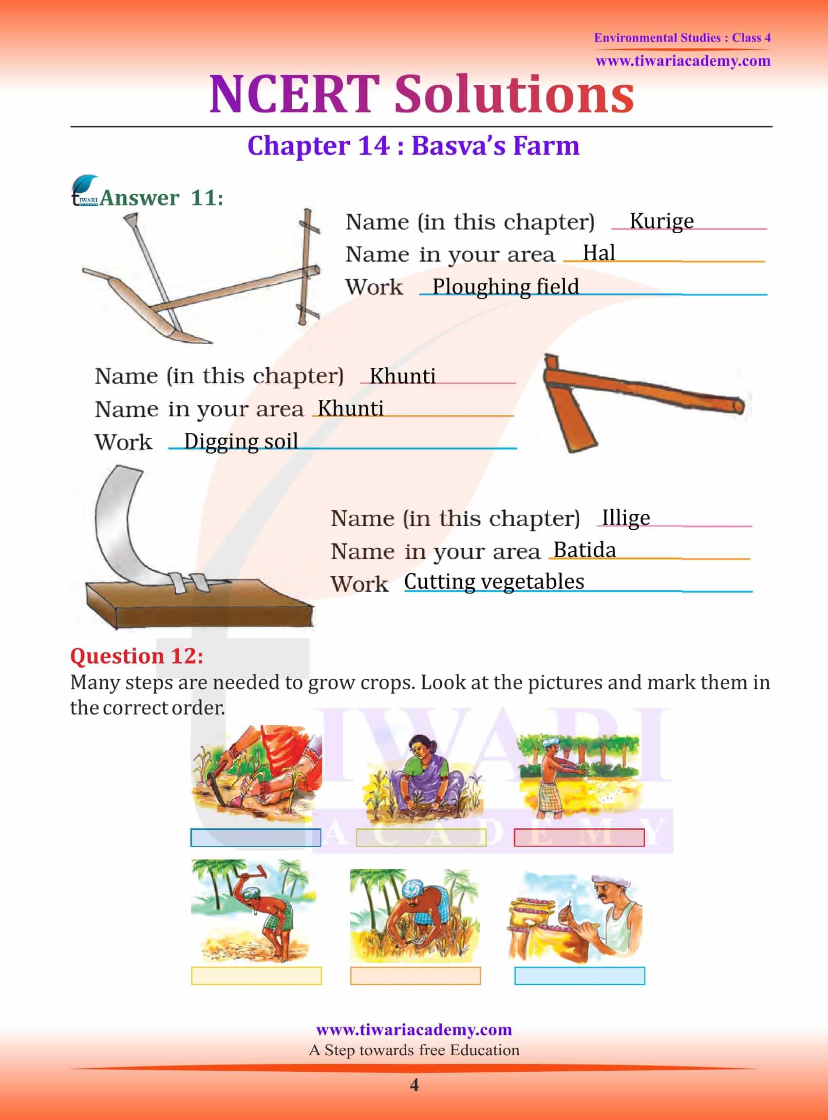 NCERT Solutions for Class 4 EVS Chapter 14 in English Medium