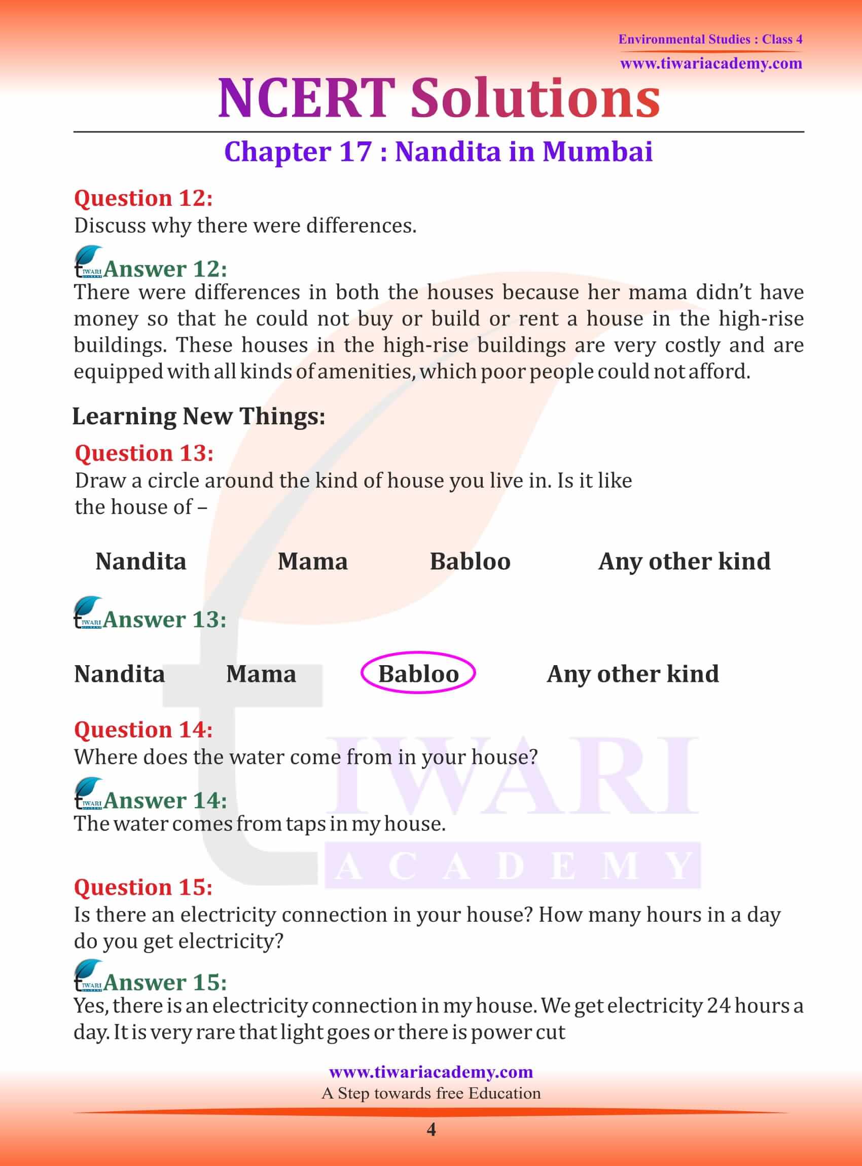 NCERT Solutions for Class 4 EVS Chapter 17 in English Medium