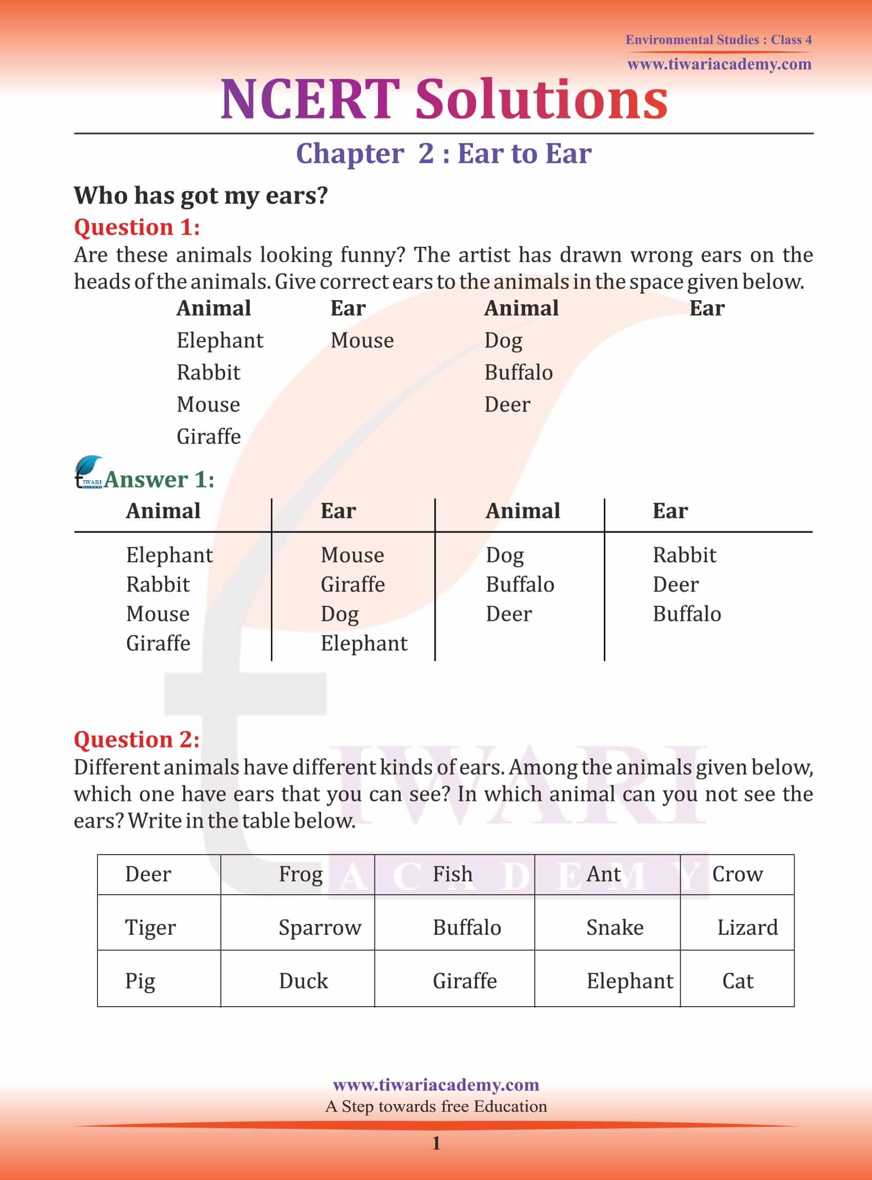 NCERT Solutions for Class 4 EVS Chapter 2 Ear to Ear