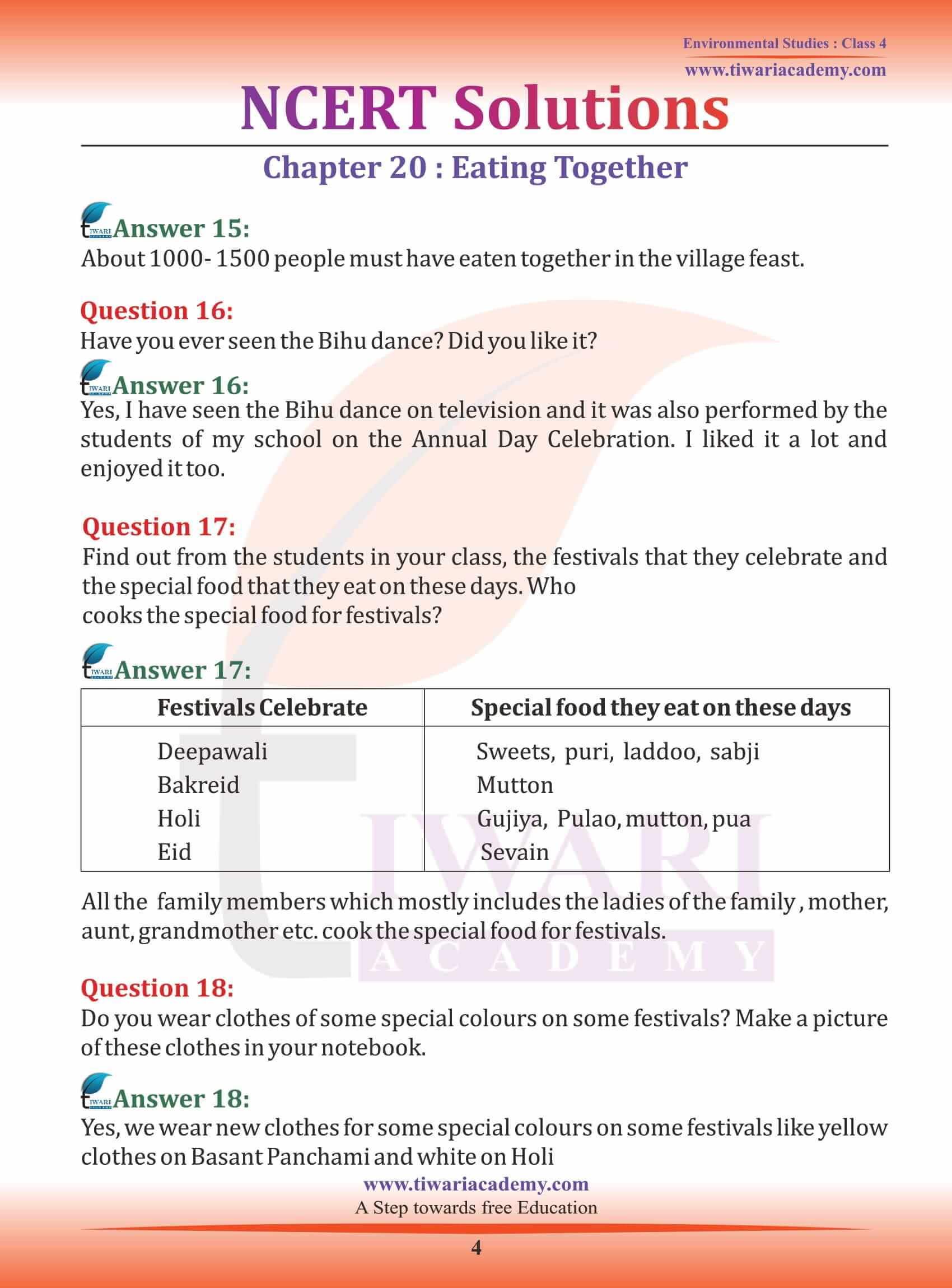 NCERT Solutions for Class 4 EVS Chapter 20 question answers