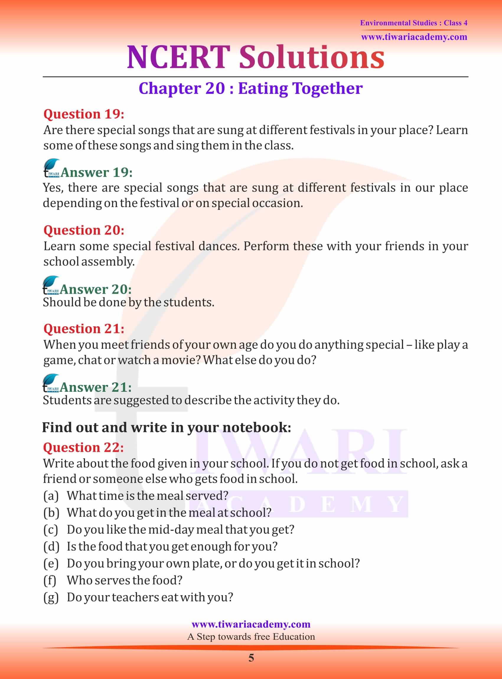 NCERT Solutions for Class 4 EVS Chapter 20 in English Medium