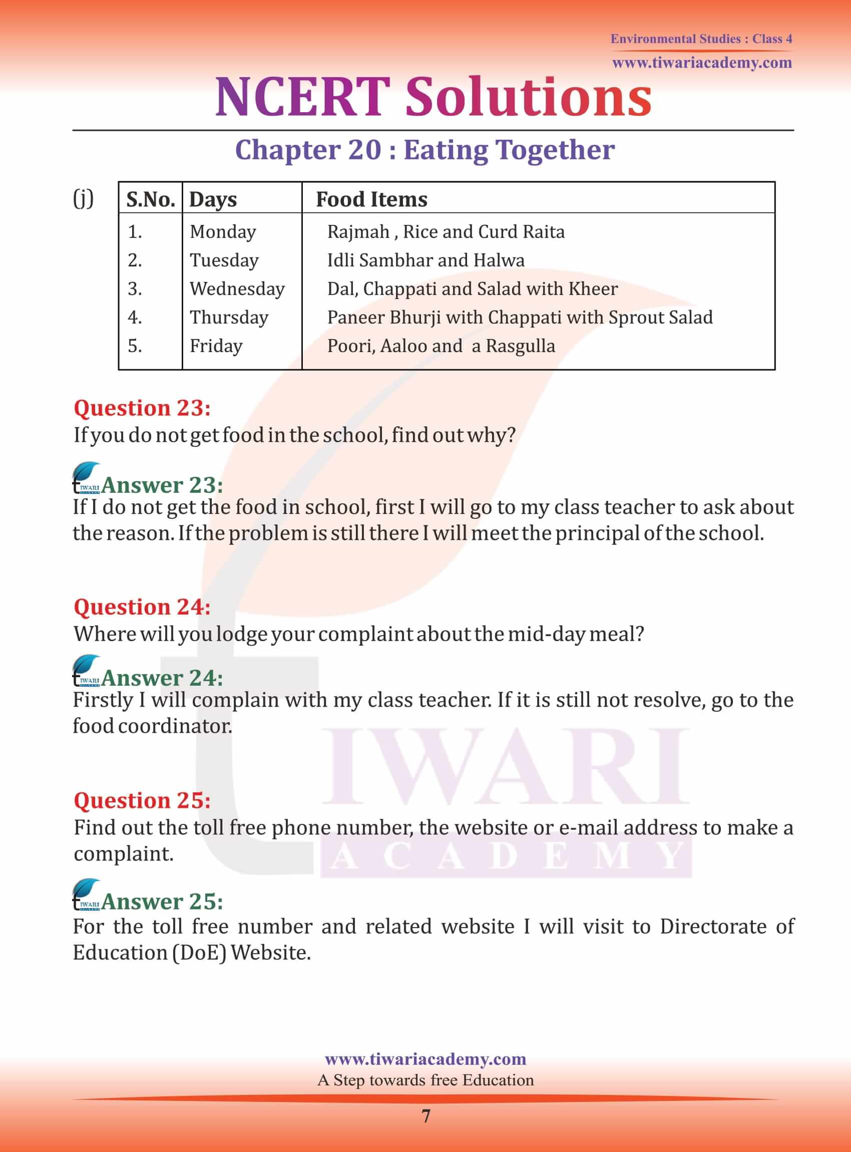 Class 4 EVS Chapter 20 Question Answers