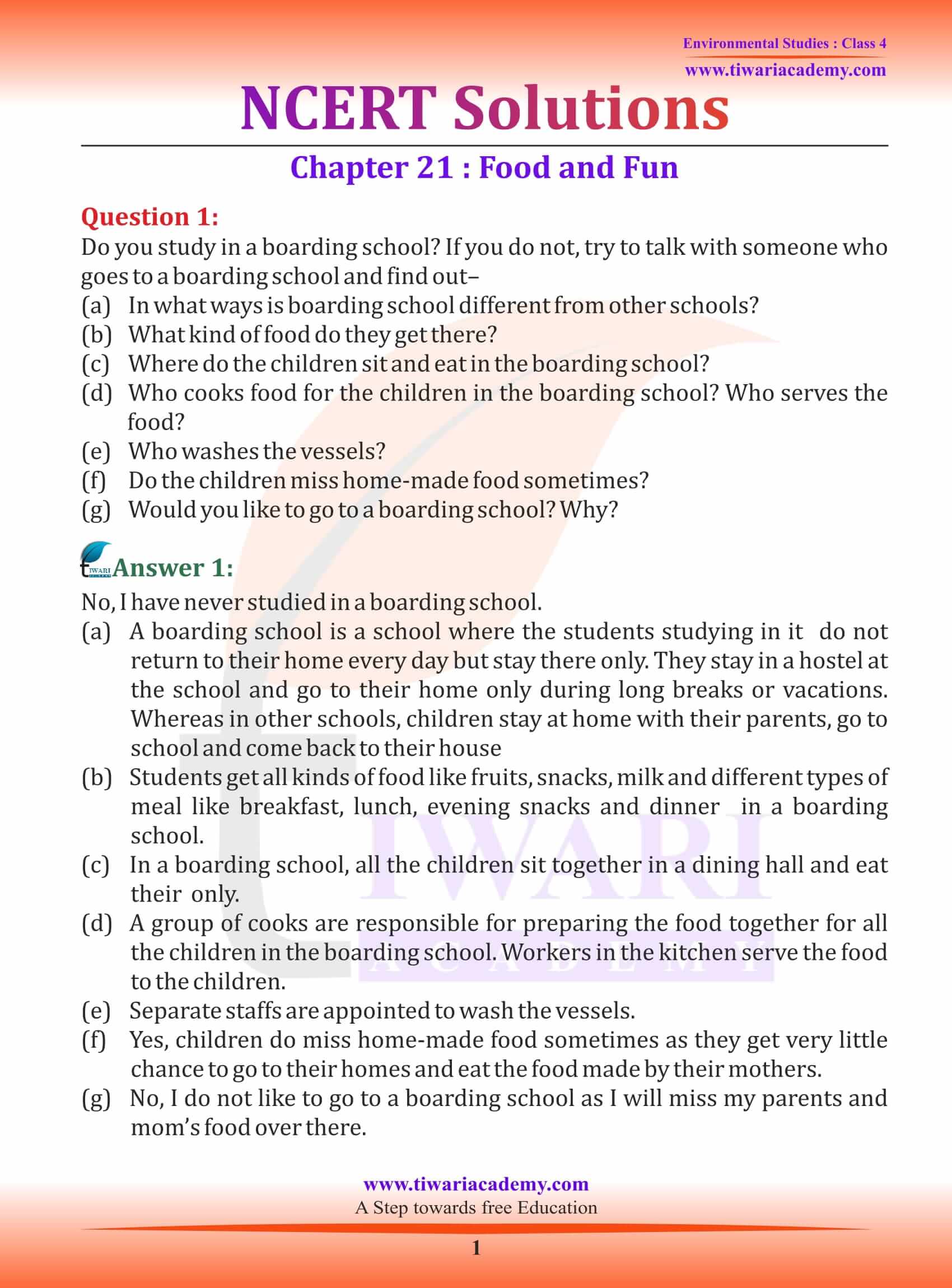 NCERT Solutions for Class 4 EVS Chapter 21 Food and Fun