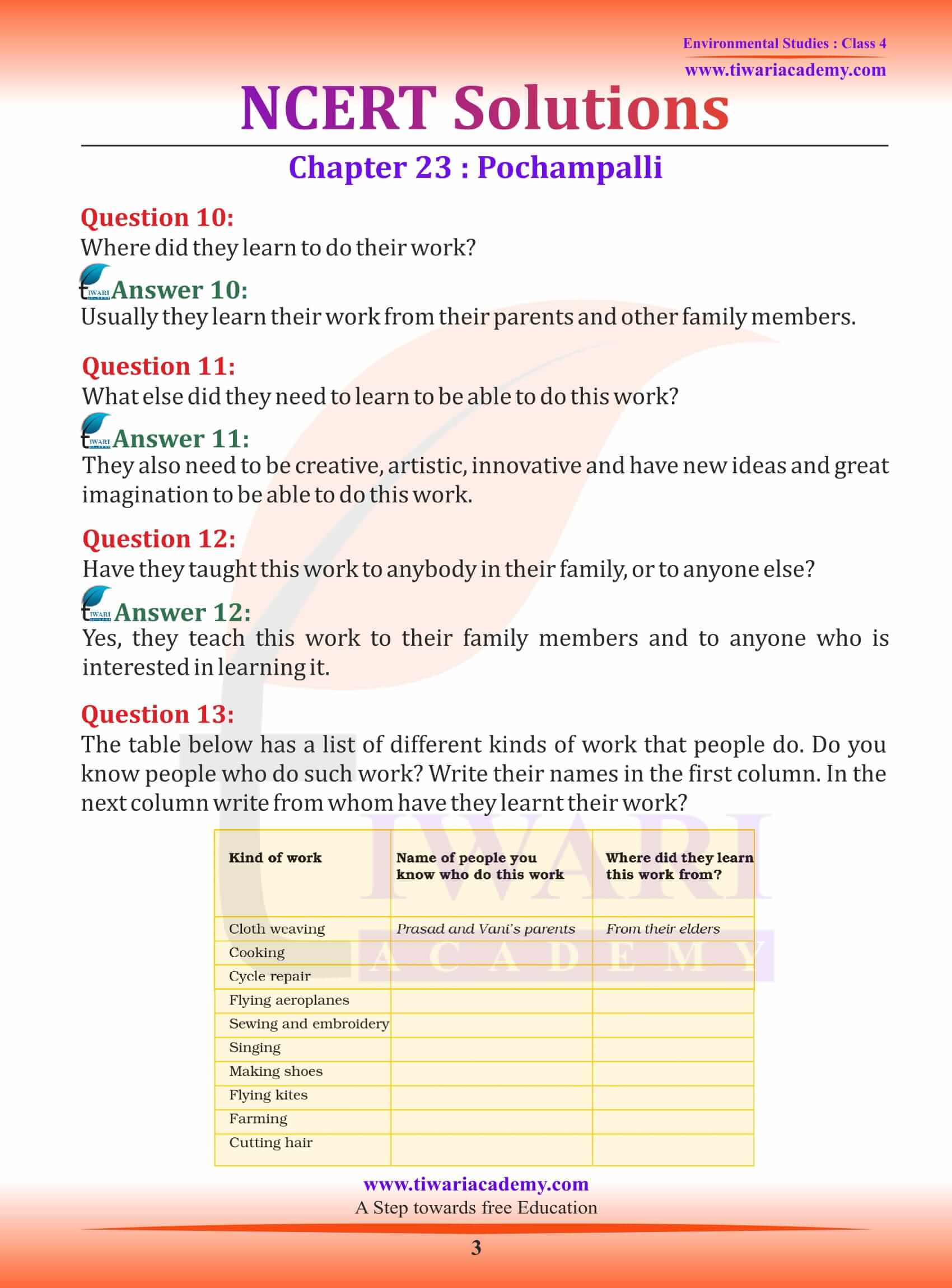 NCERT Solutions Class 4 EVS Chapter 23 Pochampalli - Updated for CBSE  2023-24