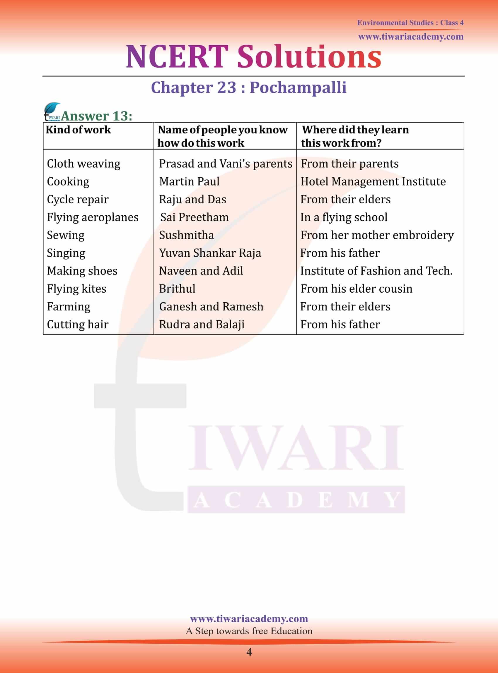NCERT Solutions Class 4 EVS Chapter 23 Pochampalli - Updated for CBSE 2023-24