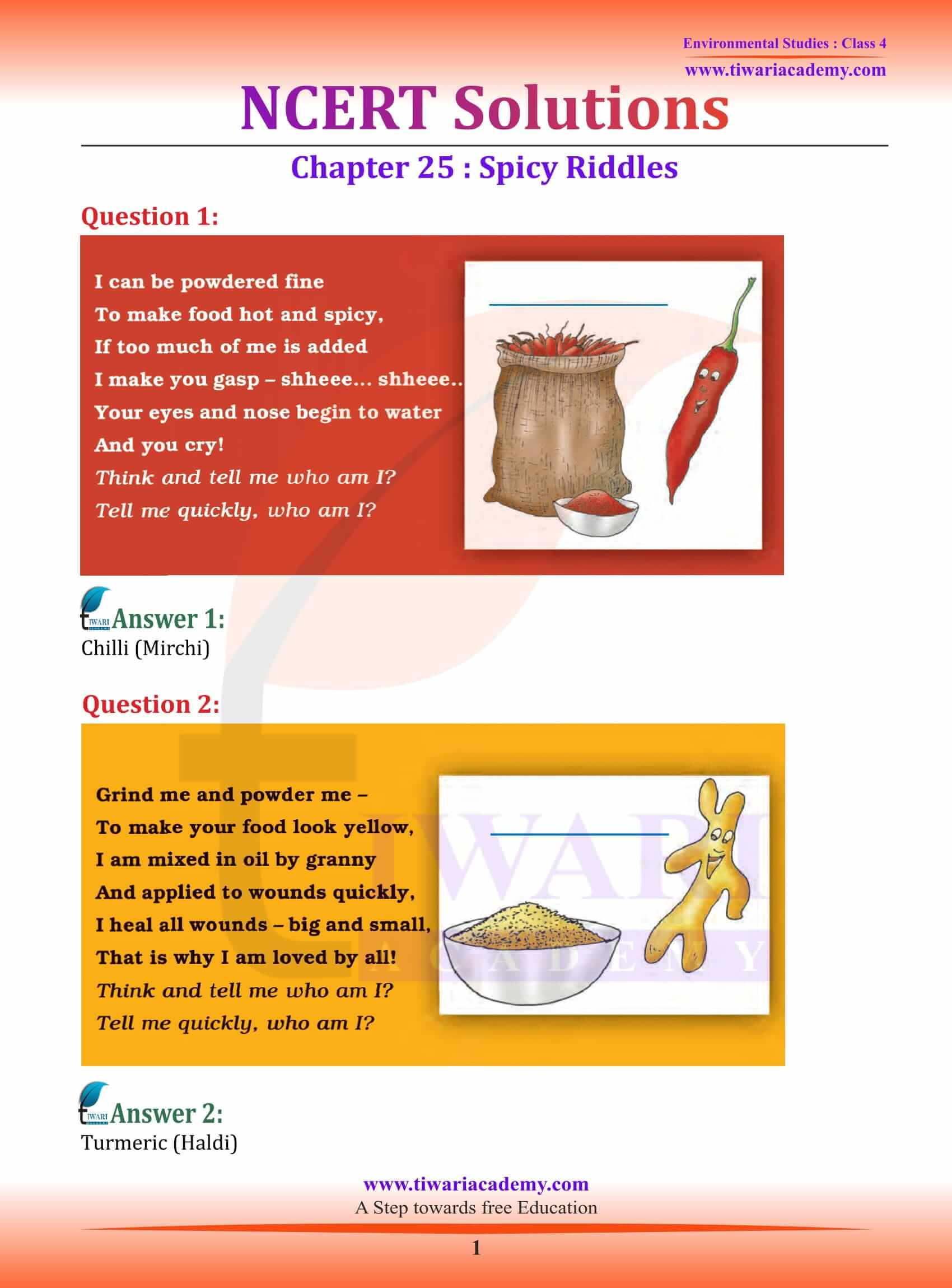 NCERT Solutions for Class 4 EVS Chapter 25 Spicy Riddles