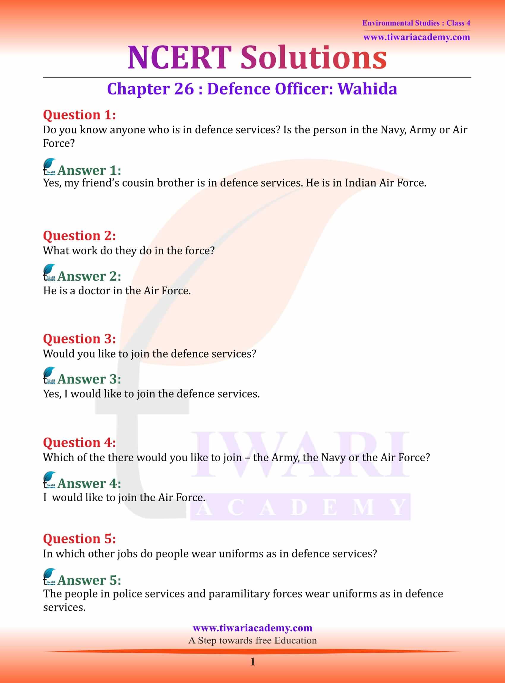 NCERT Solutions for Class 4 EVS Chapter 26 Defence Officer Wahida