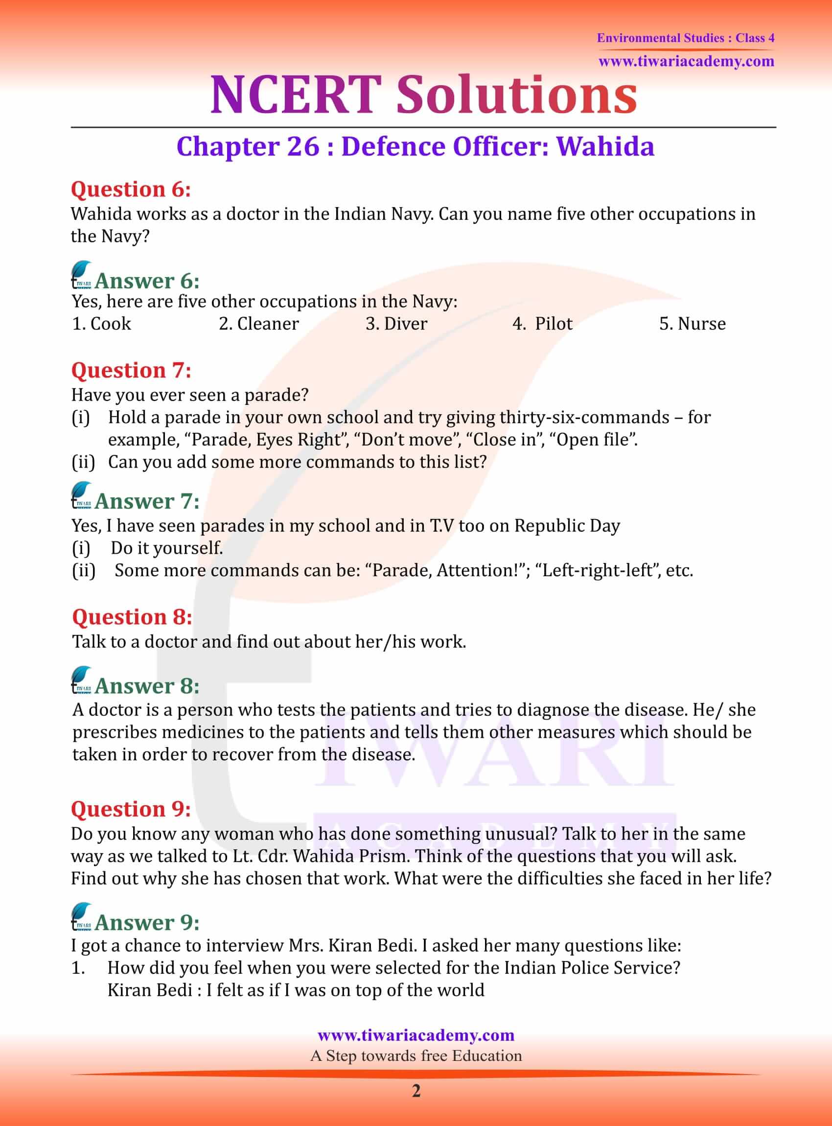 NCERT Solutions for Class 4 EVS Chapter 26