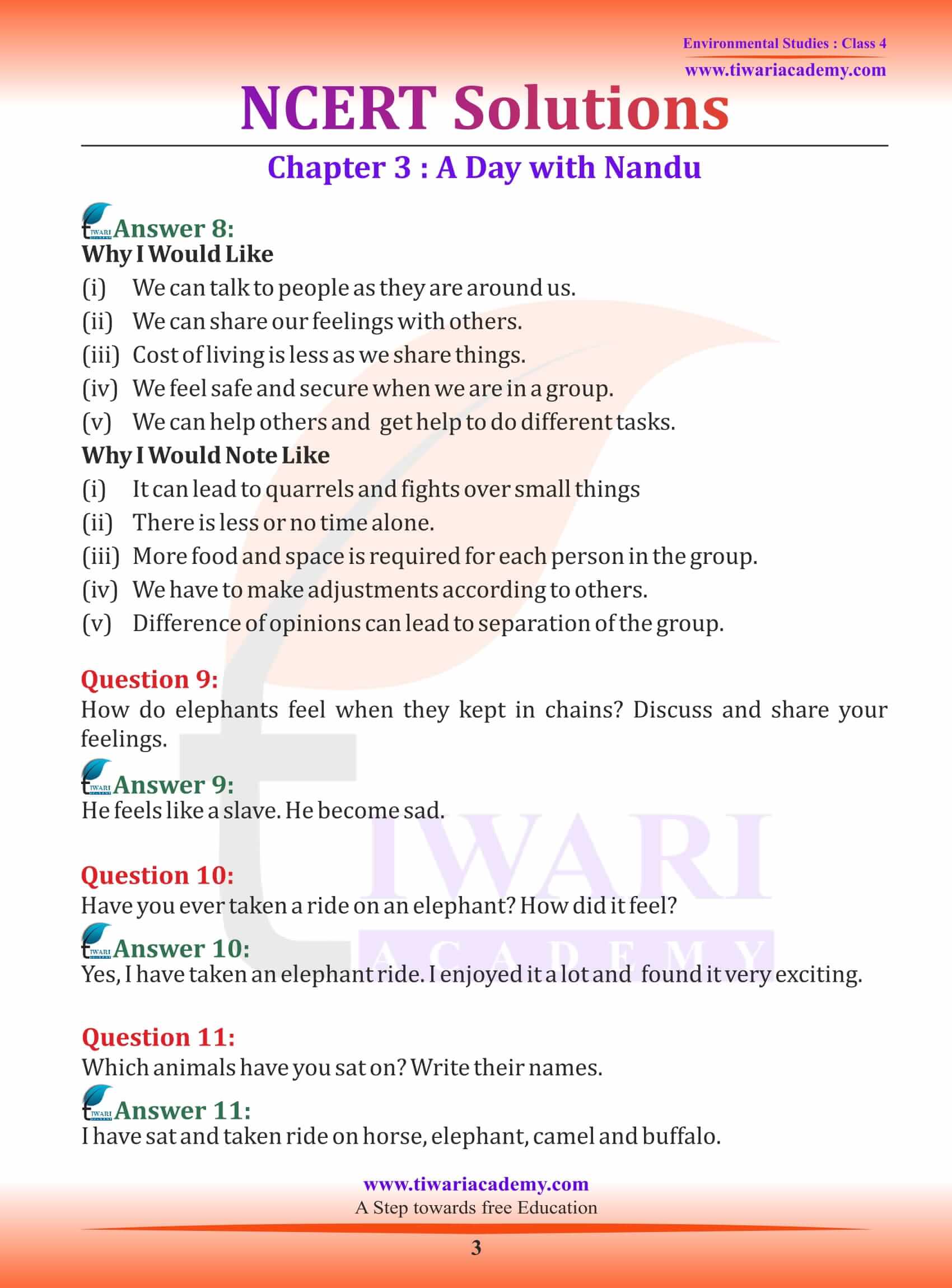 NCERT Solutions for Class 4 EVS Chapter 3 in English Medium