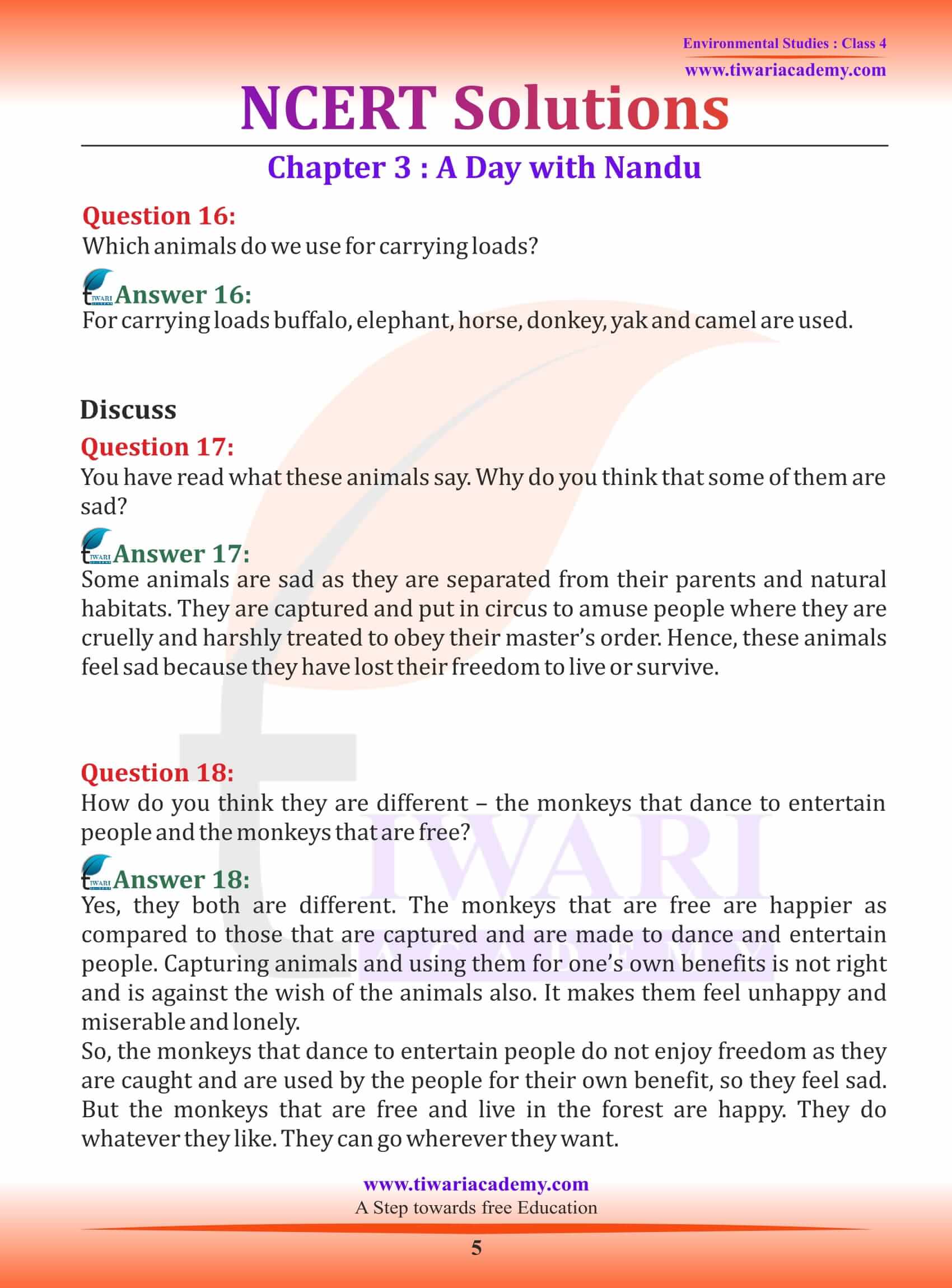 NCERT Solutions for Class 4 EVS Chapter 3 question answers