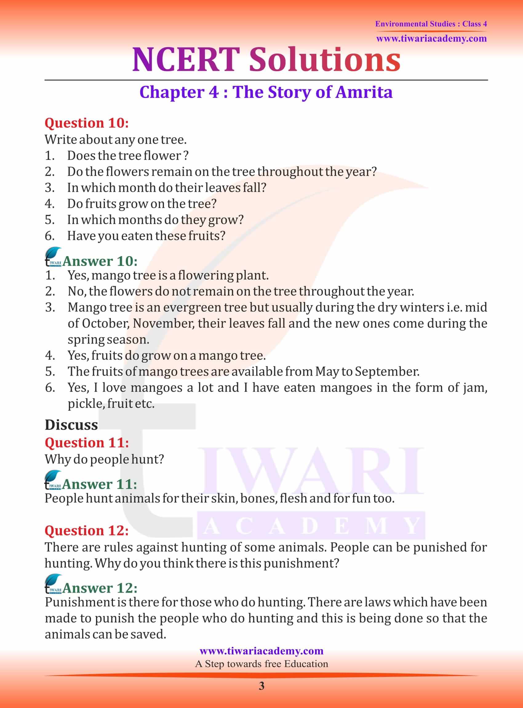 NCERT Solutions for Class 4 EVS Chapter 4 in English Medium