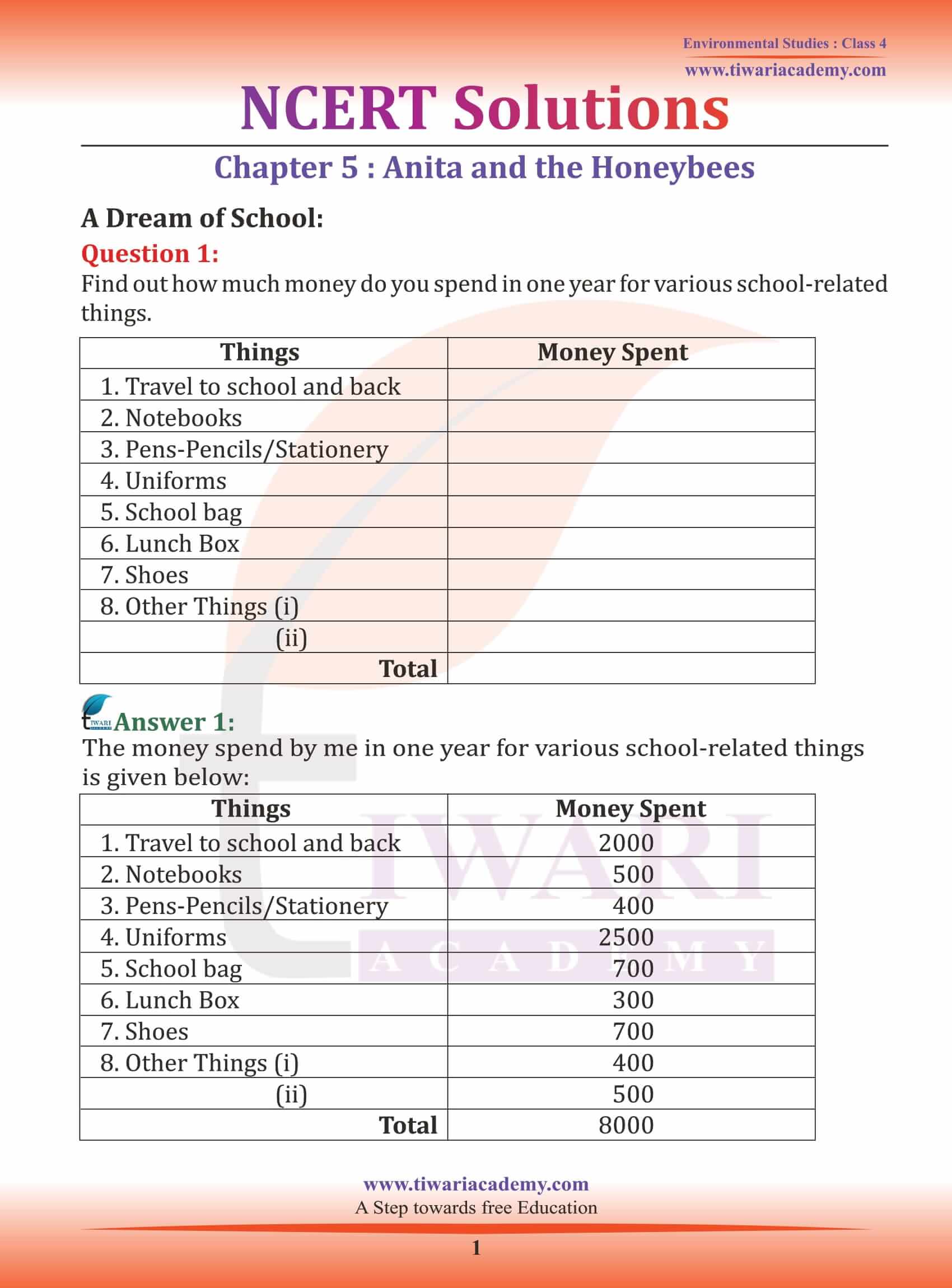 NCERT Solutions for Class 4 EVS Chapter 5 Anita and the Honeybees