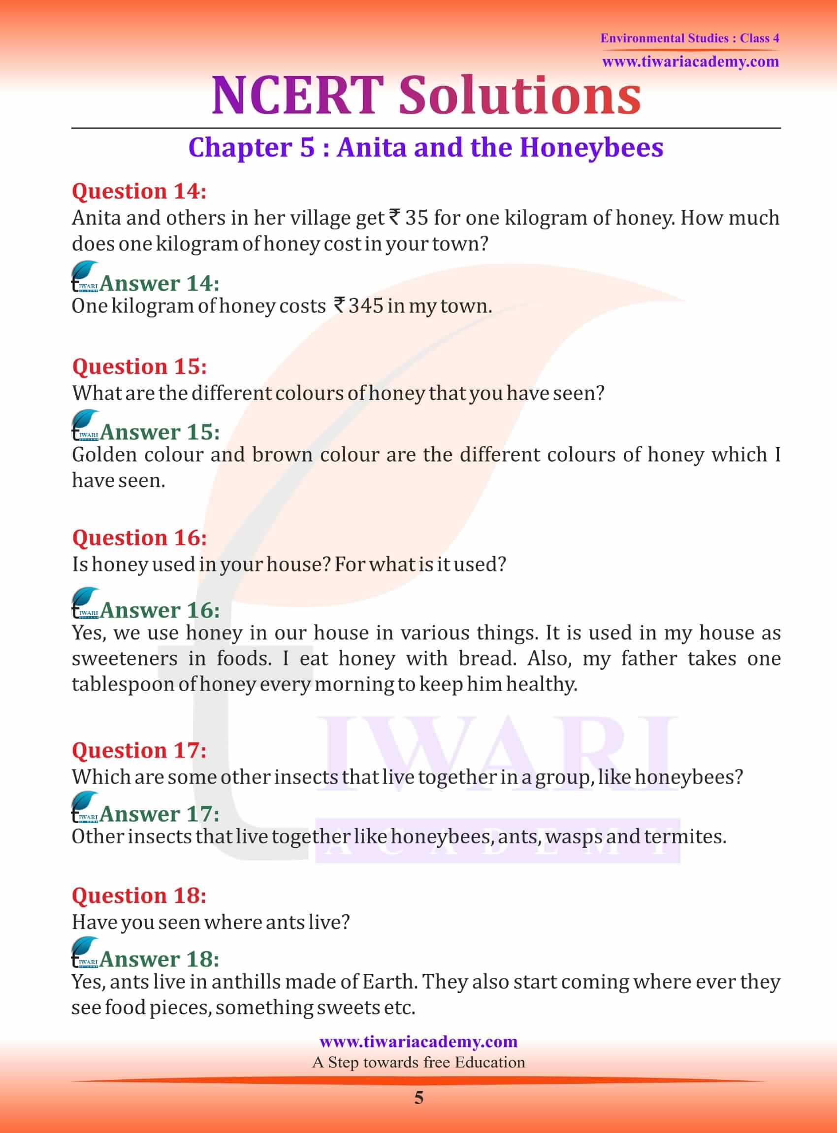 NCERT Solutions for Class 4 EVS Chapter 5 free