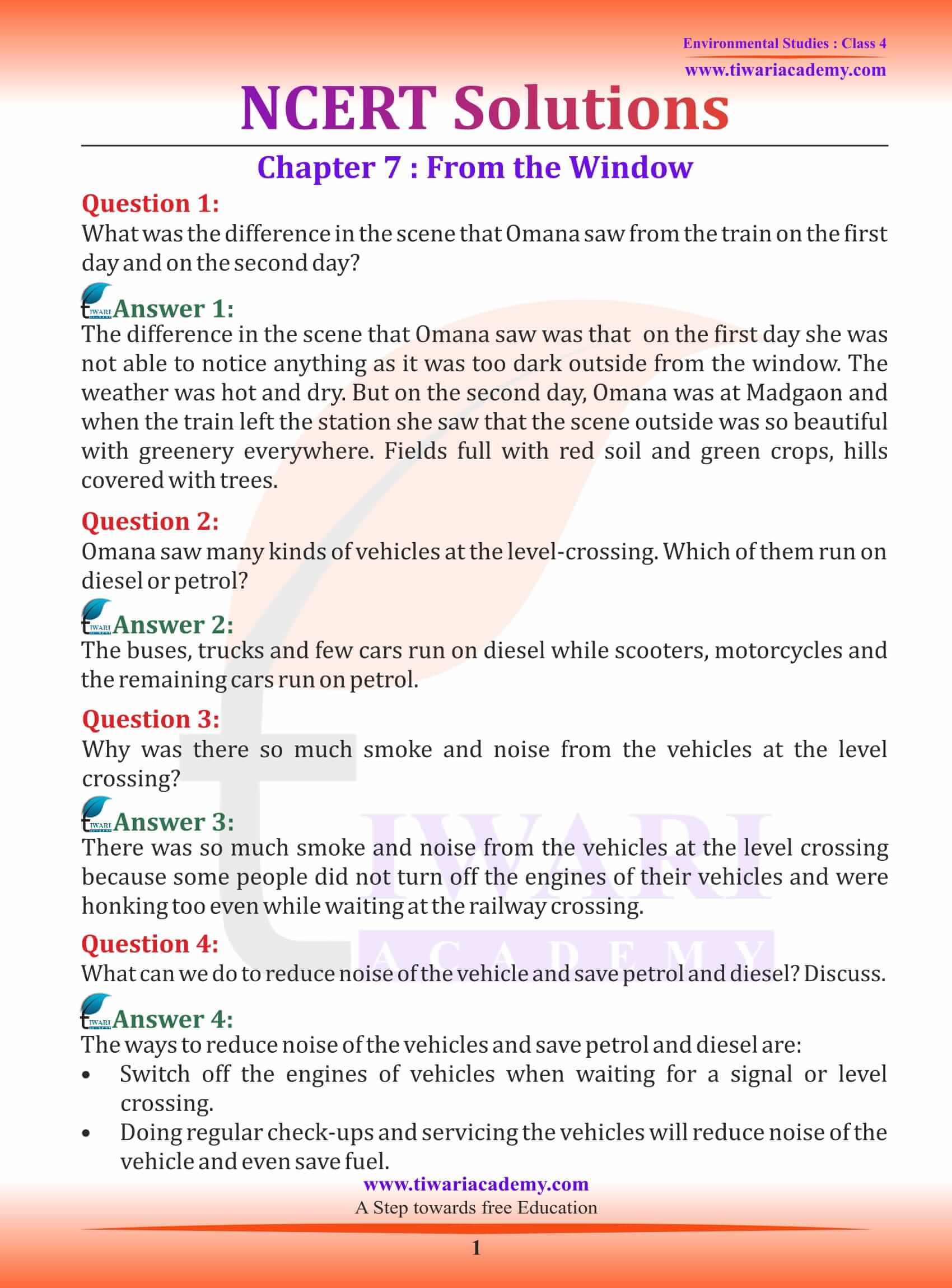 NCERT Solutions for Class 4 EVS Chapter 7 From the Window