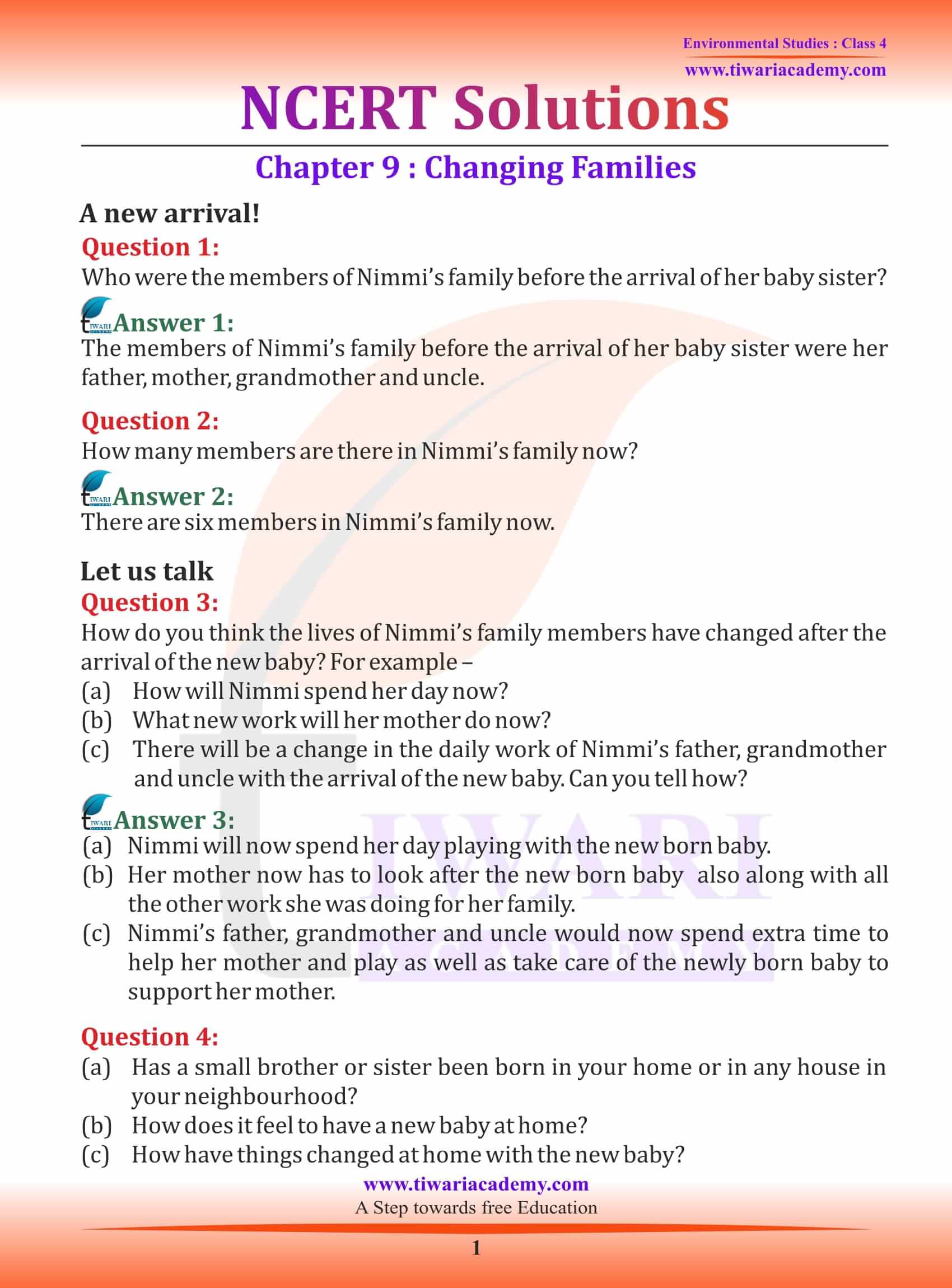 NCERT Solutions for Class 4 EVS Chapter 9 Changing Families