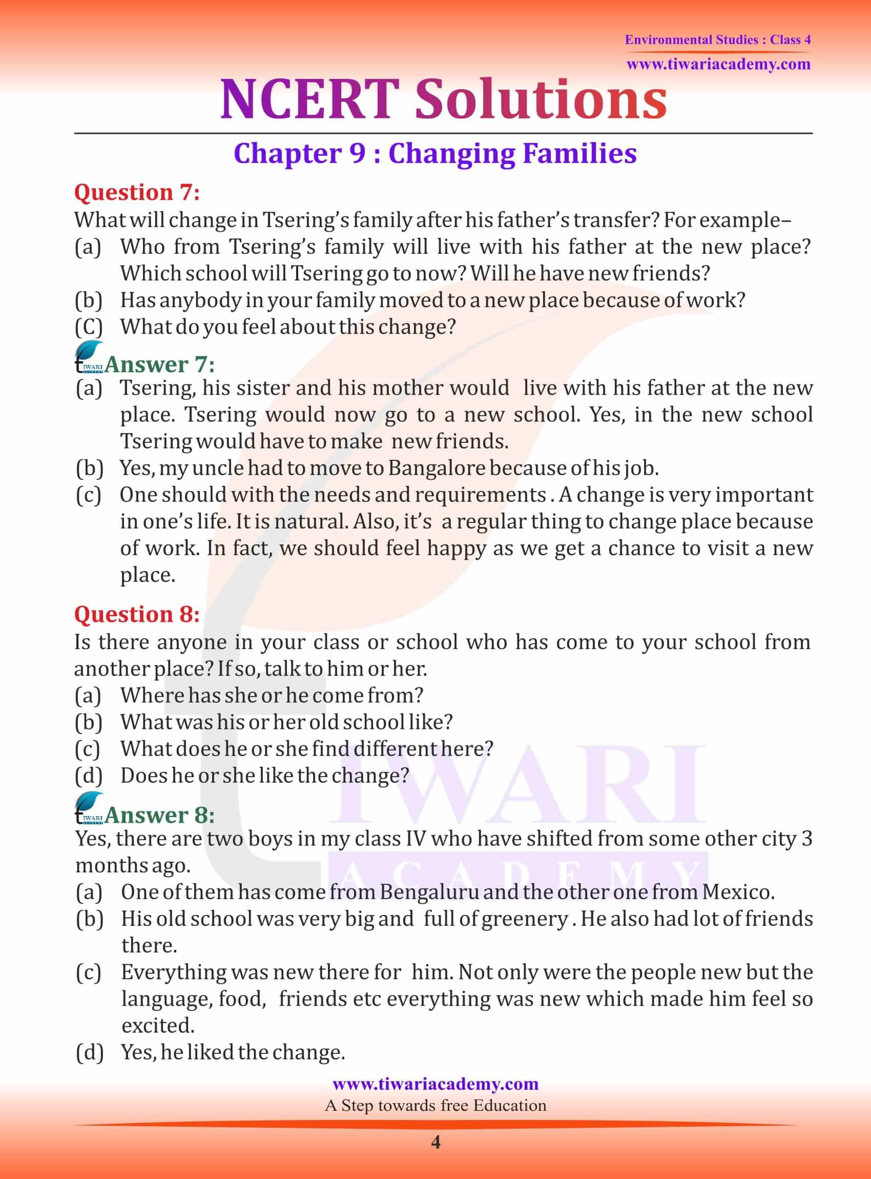 NCERT Solutions for Class 4 EVS Chapter 9 in English Medium