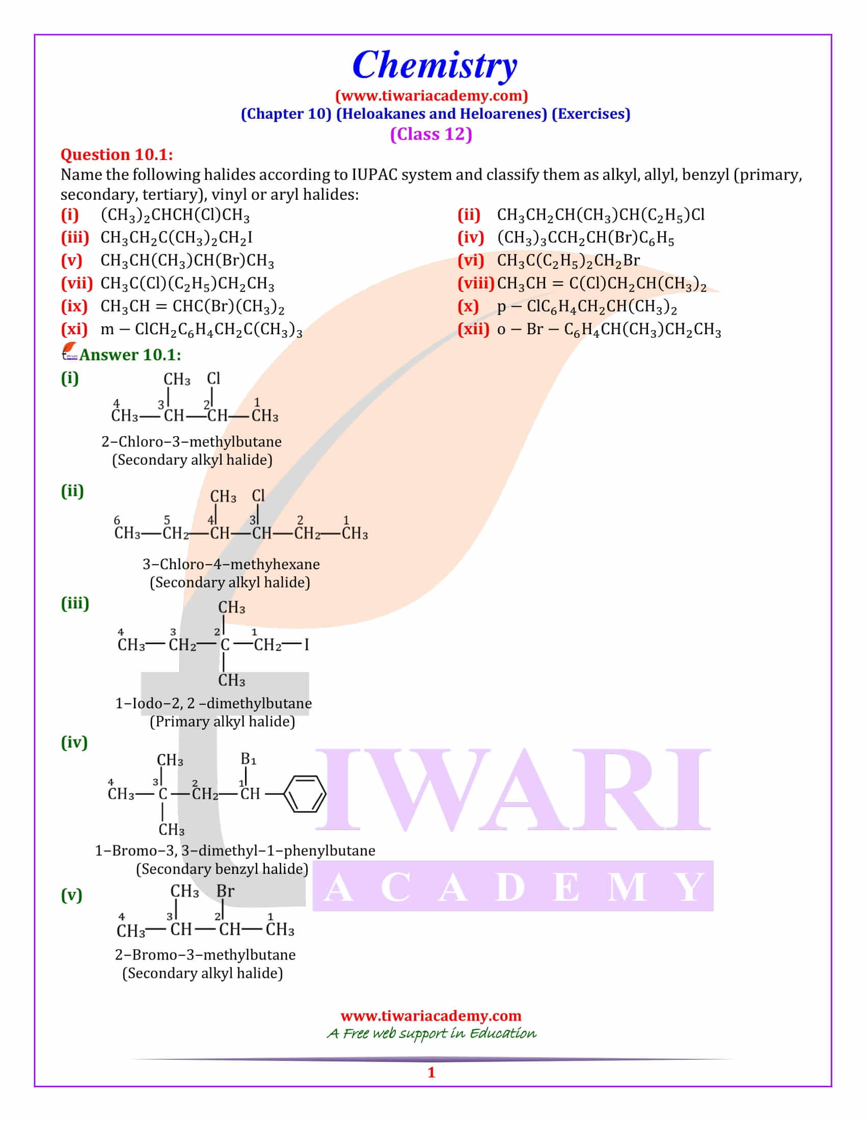 12th Chemistry Chapter 10 Haloalkanes and Haloarenes