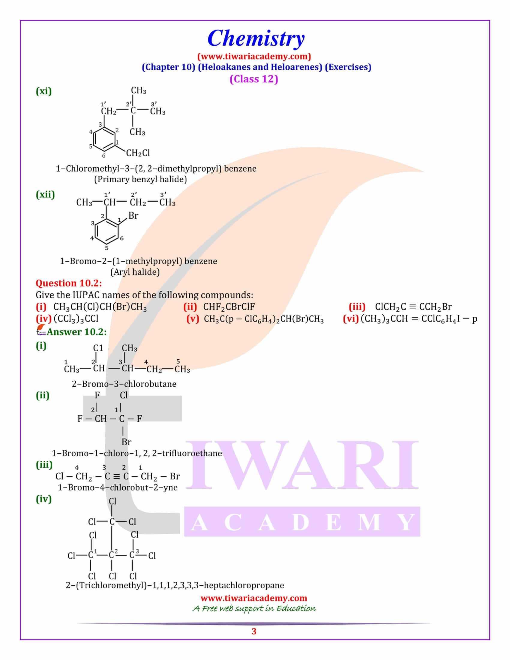 Class 12 Chemistry Chapter 10 Haloalkanes and Haloarenes in class XII