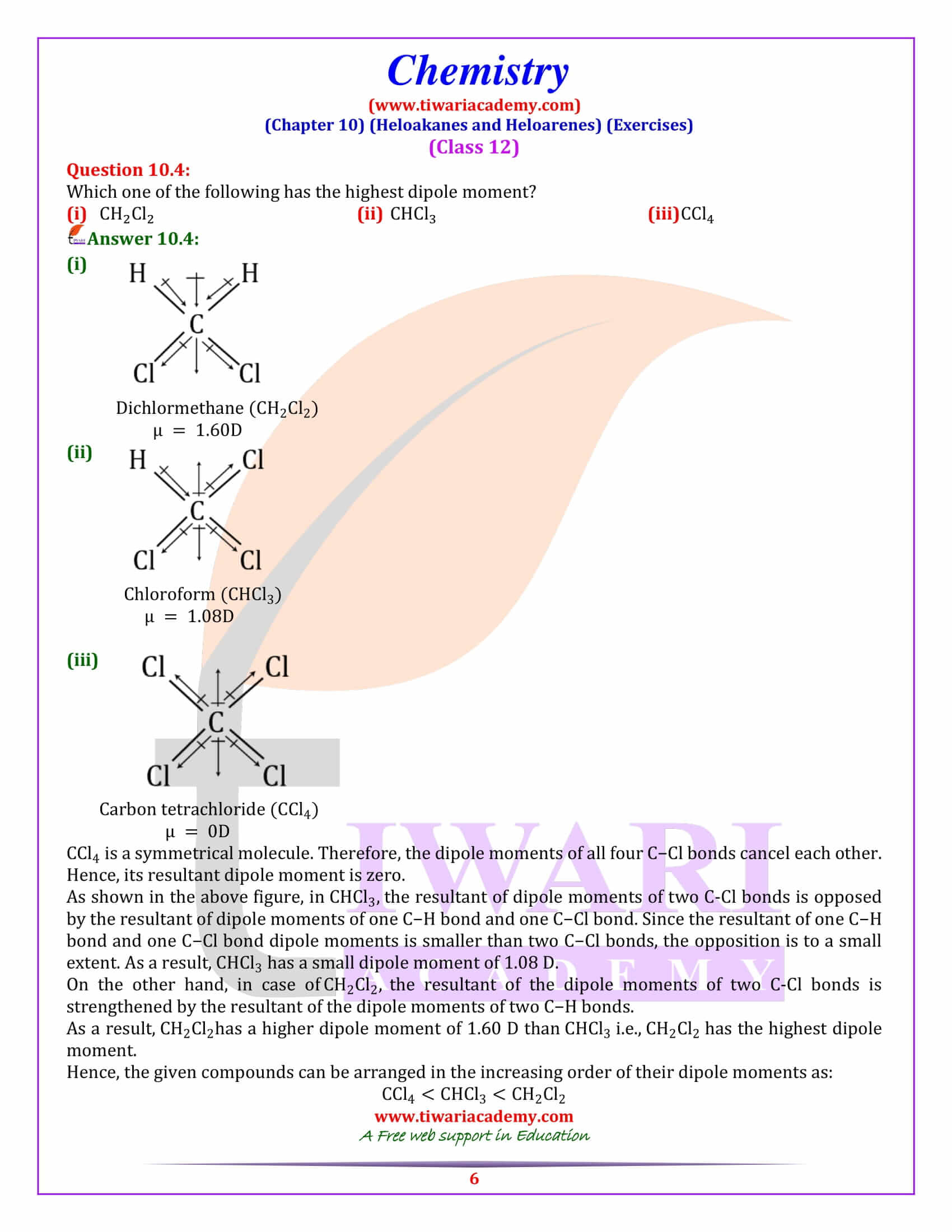 Class 12 Chemistry Chapter 10 Exercises Answers free