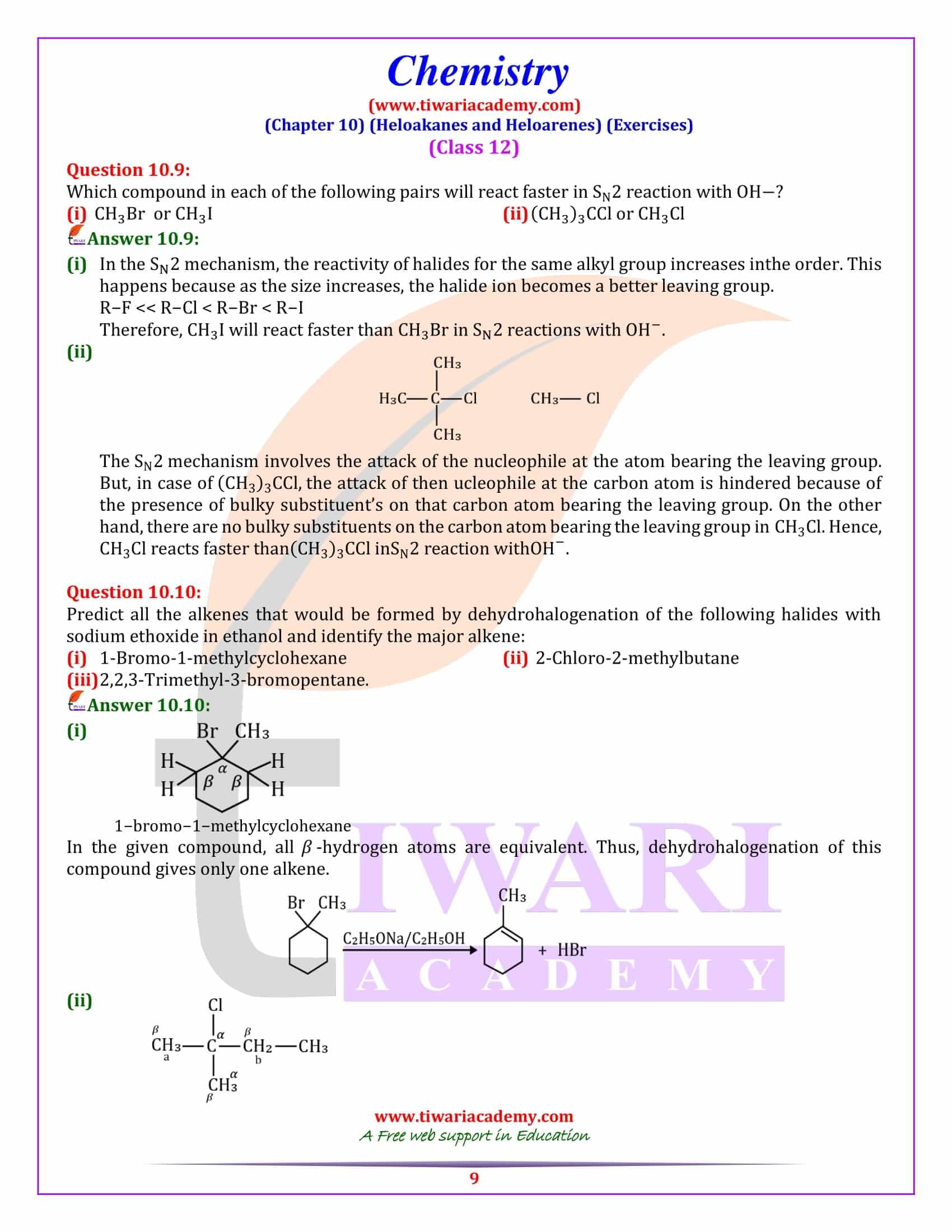 NCERT Solutions for Class 12 Chemistry Chapter 10 in English Medium