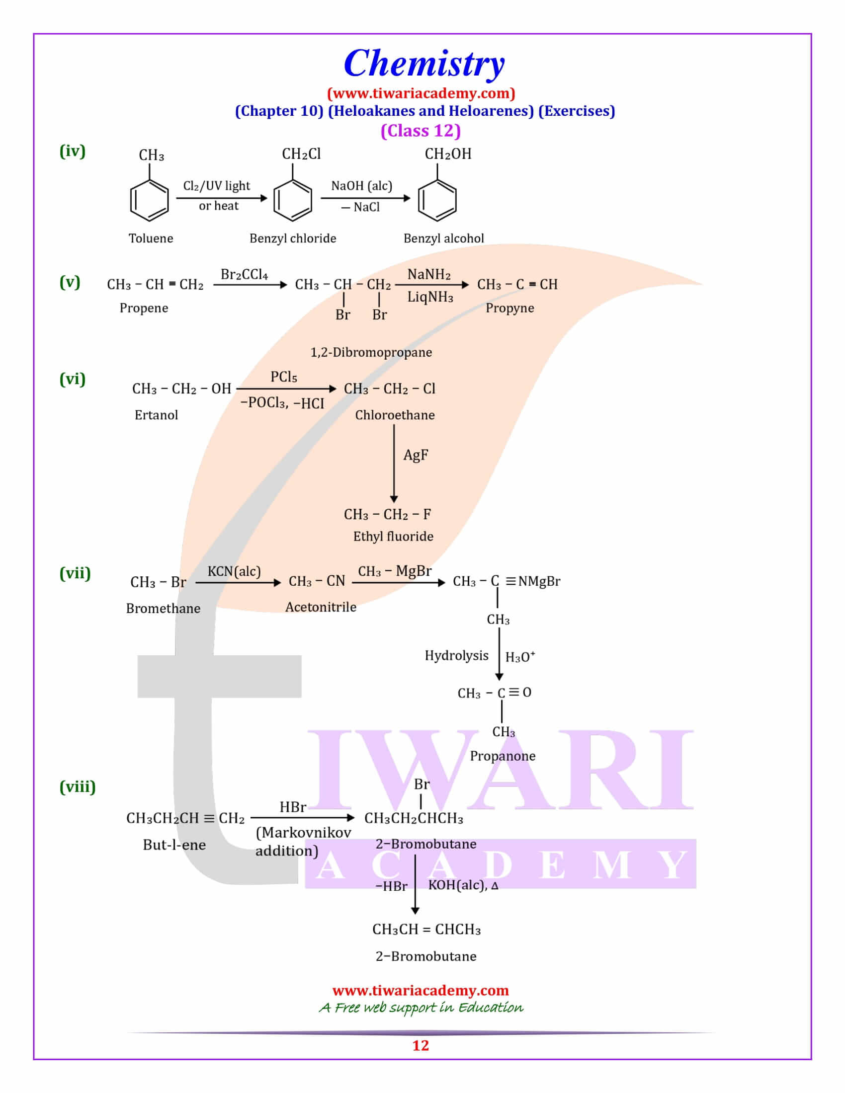 12th Chemistry Chapter 10 Answers