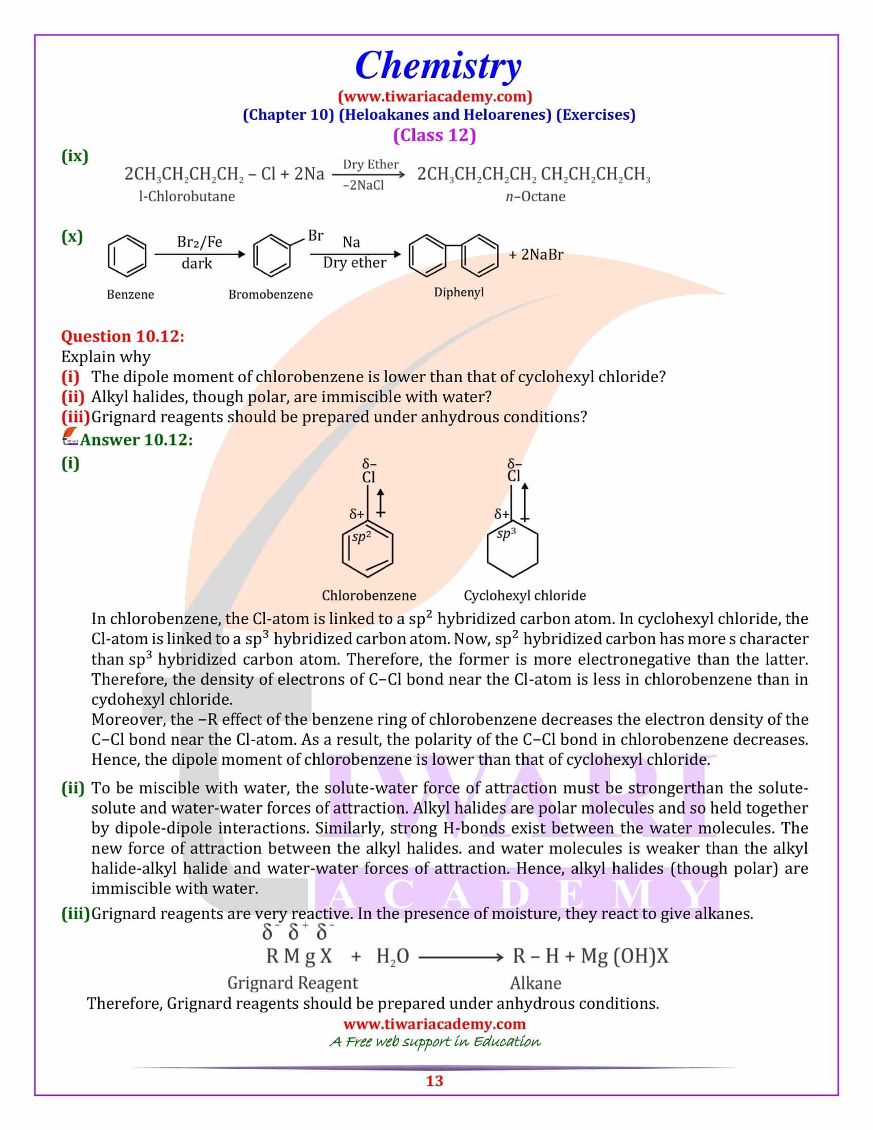 Grade 12 Chemistry Chapter 10 Question Answers