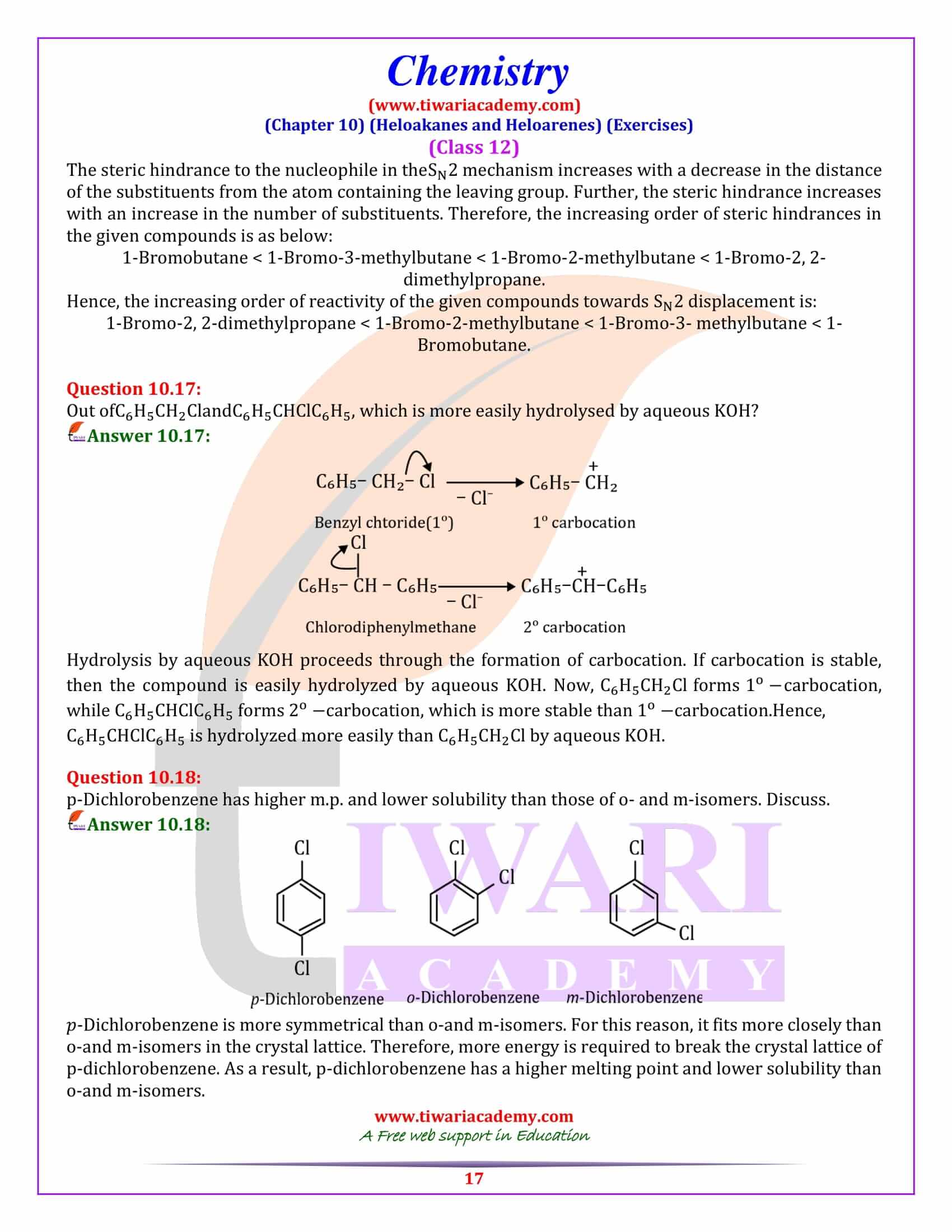NCERT Solutions for Class 12 Chemistry Chapter 10 all ques ans