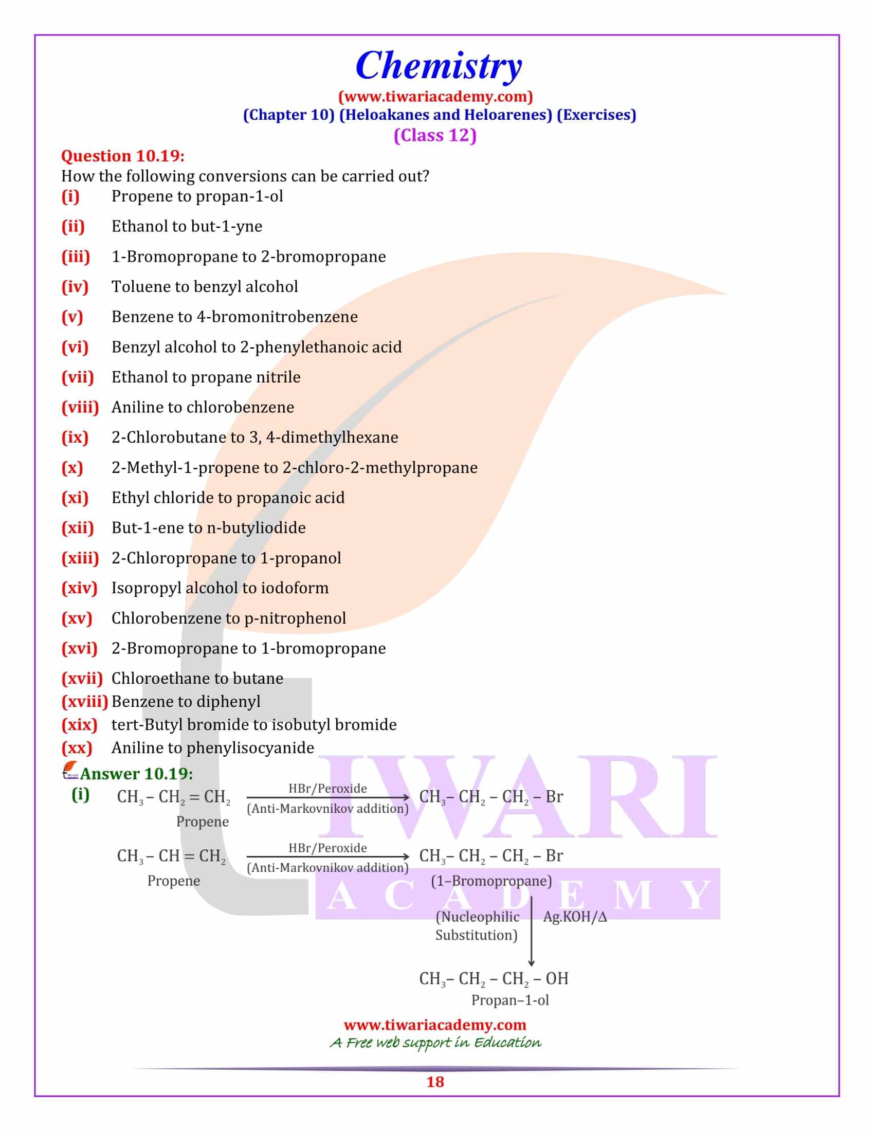NCERT Solutions for Class 12 Chemistry Chapter 10 for CBSE