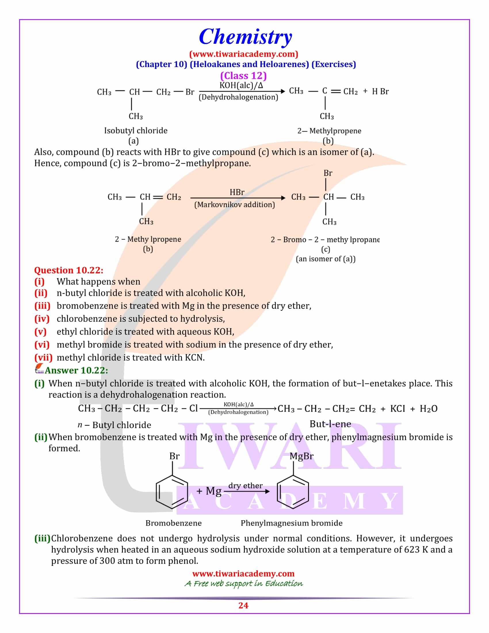 Class 12 Chemistry Chapter 10 exercises solutions