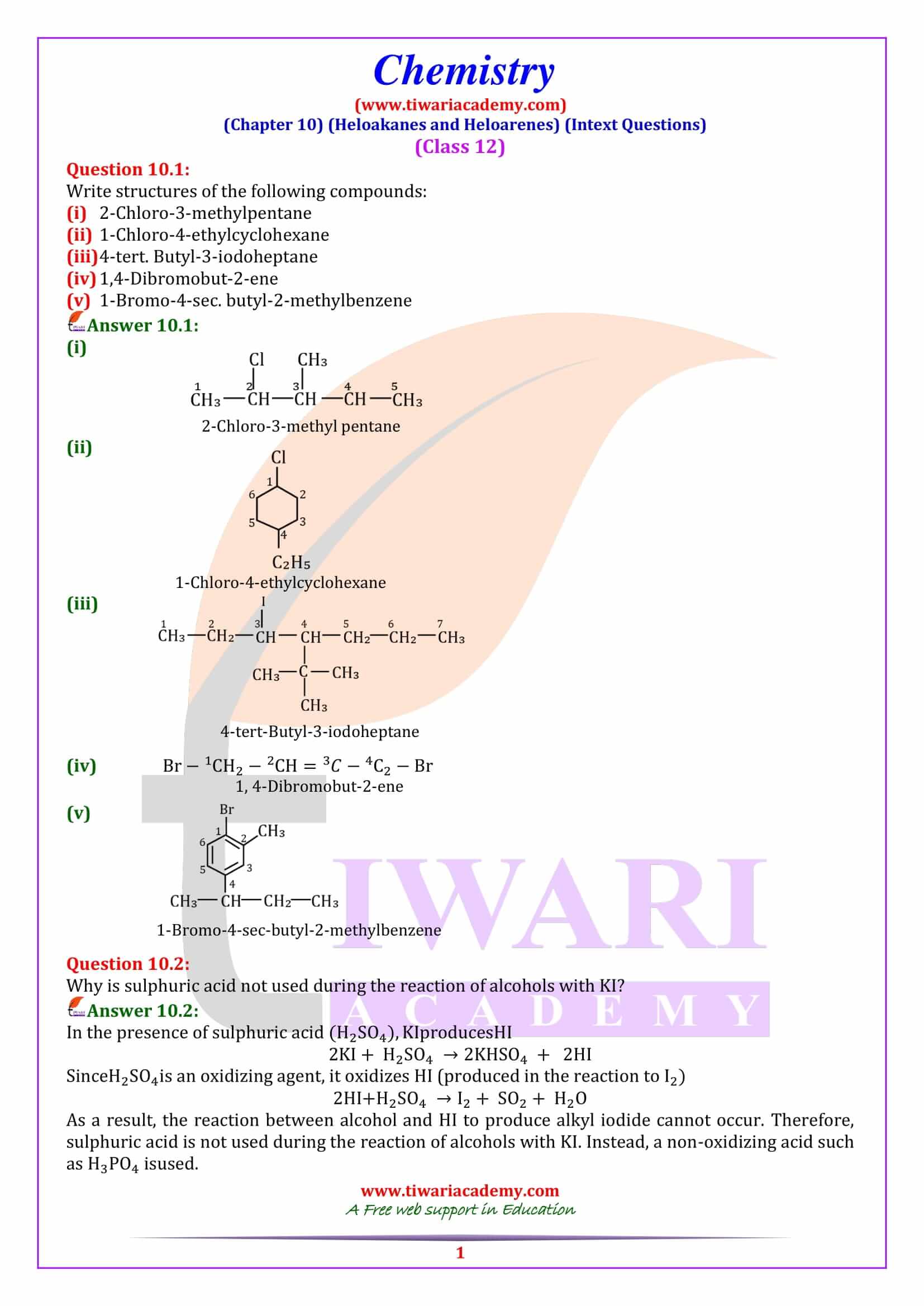Class 12 Chemistry Chapter 10 Intext answers