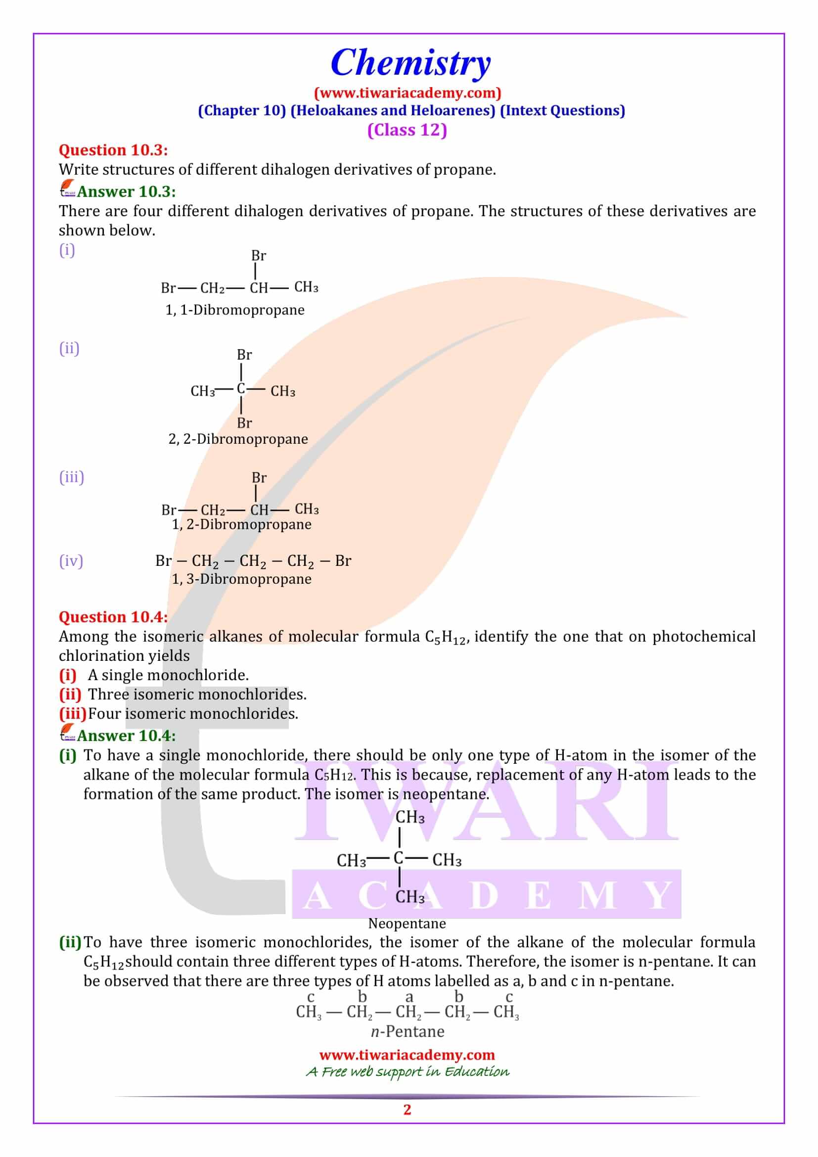 Class 12 Chemistry Chapter 10 Intext Question Answers