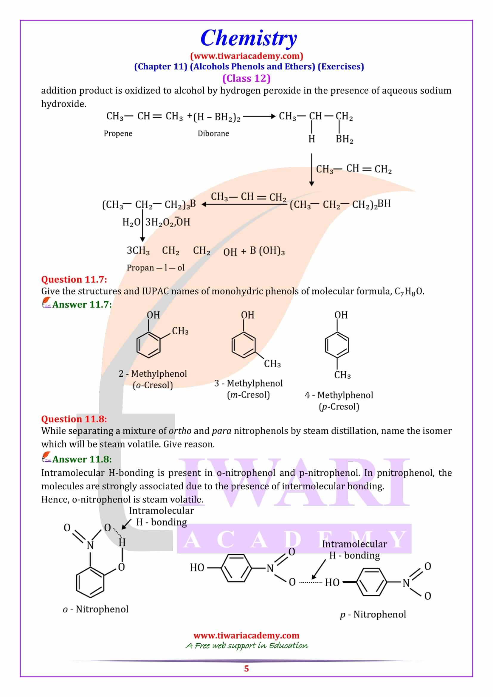 NCERT Solutions for Class 12 Chemistry Chapter 11 Exercises