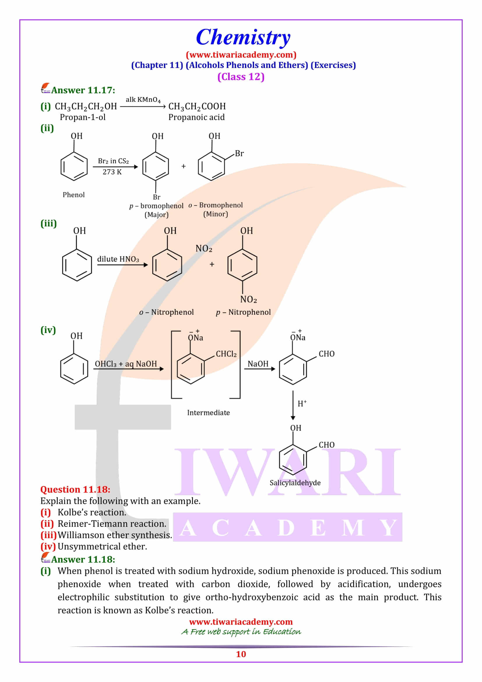 Ncert solutions for class 12 chemistry chapter 11 alcohol phenol ether