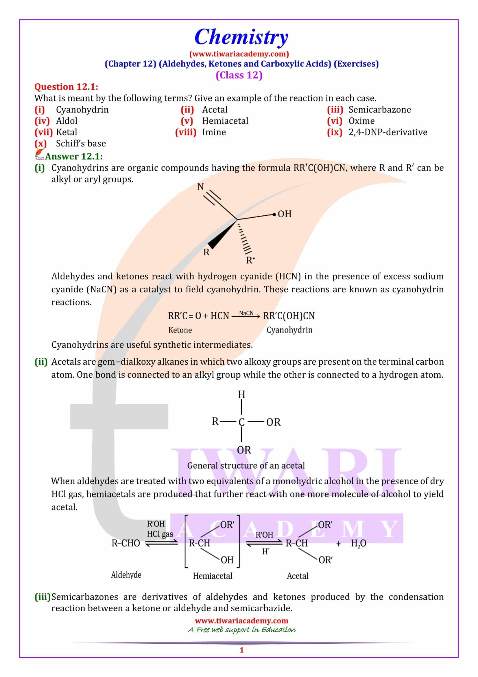 Class 12 Chemistry Chapter 12 Aldehydes, Ketones and Carboxylic Acids