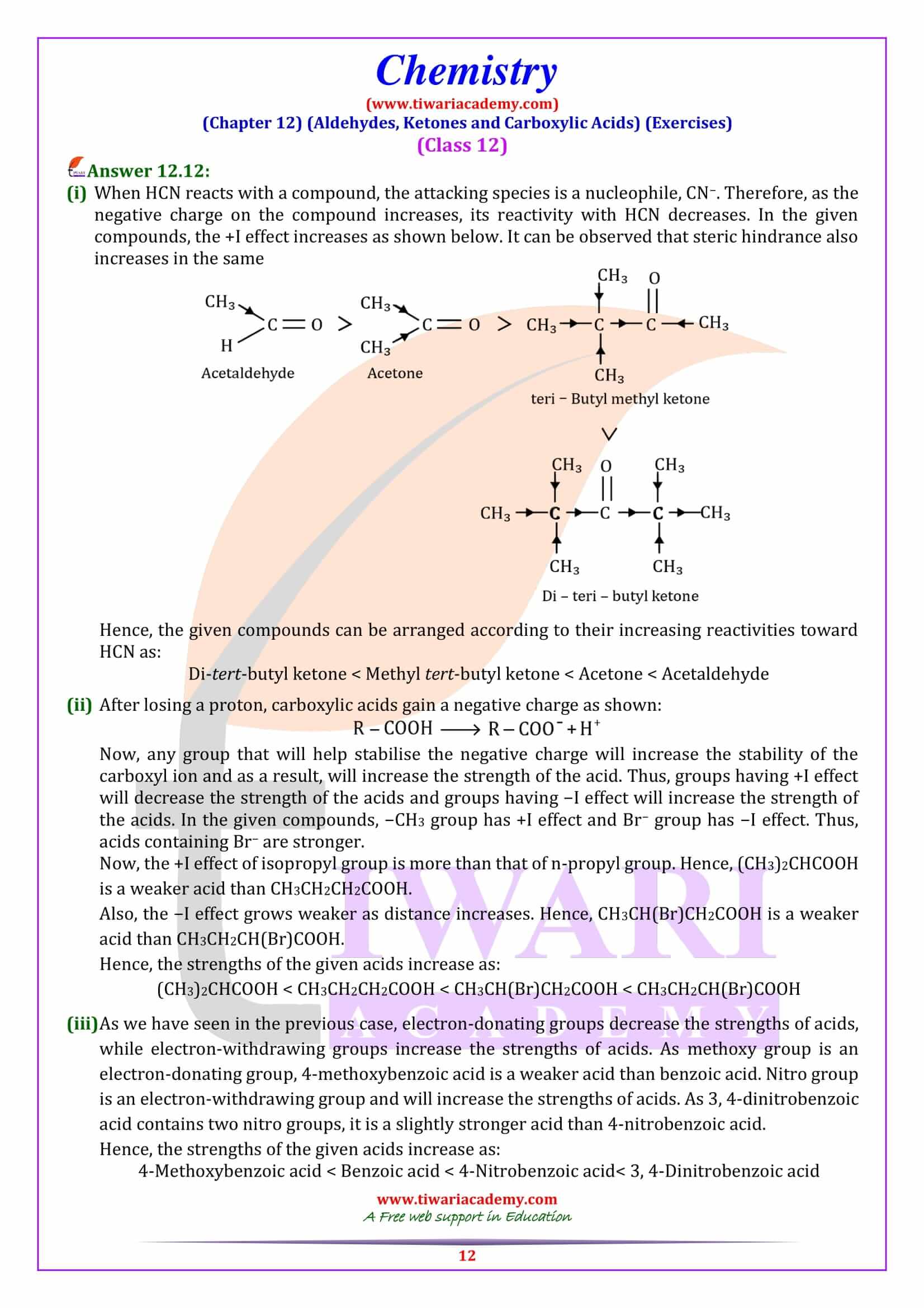 Class 12 Chemistry Chapter 12 Exercises solutions in English