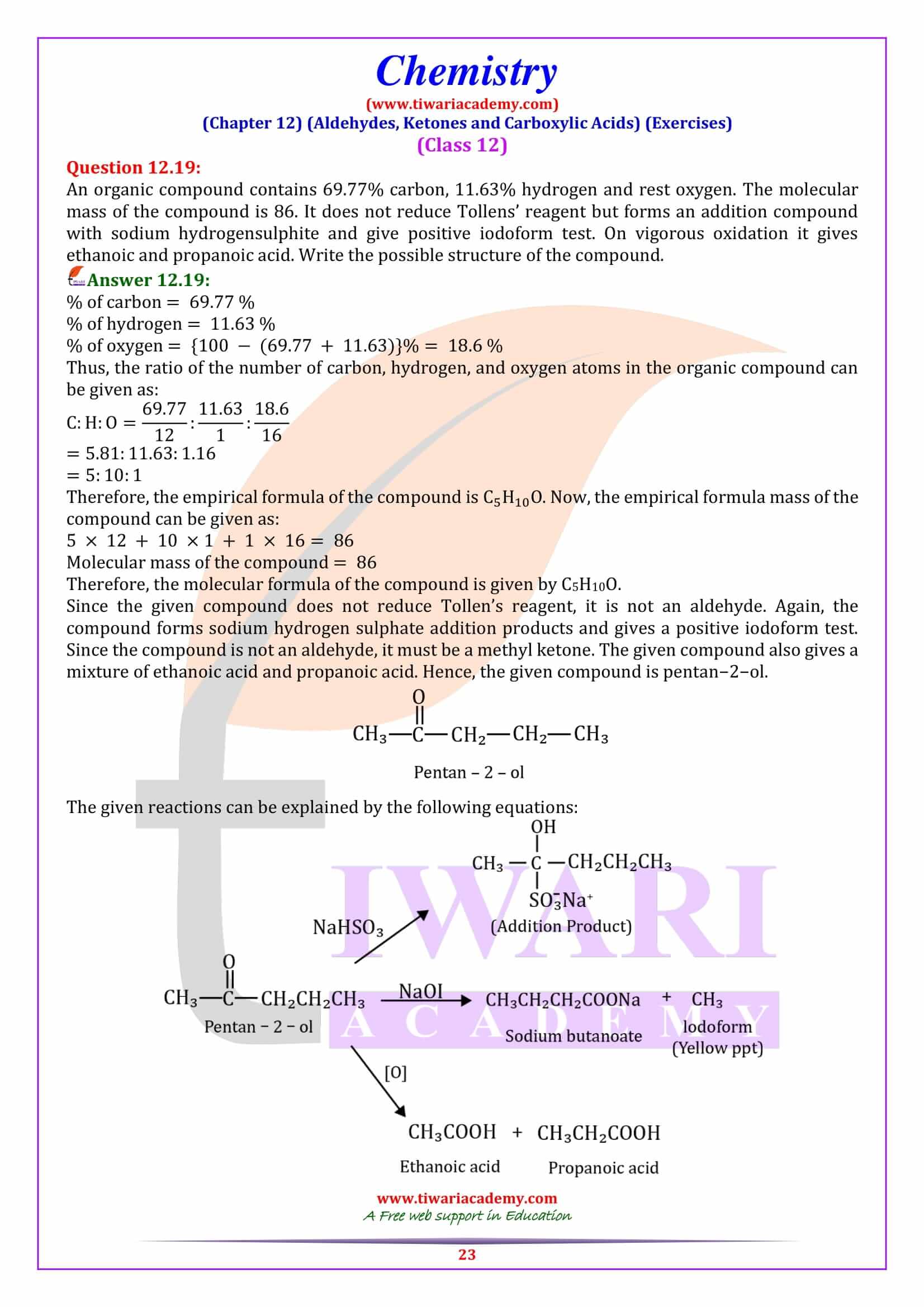 Class XII Chemistry Chapter 12 Exercises Answers