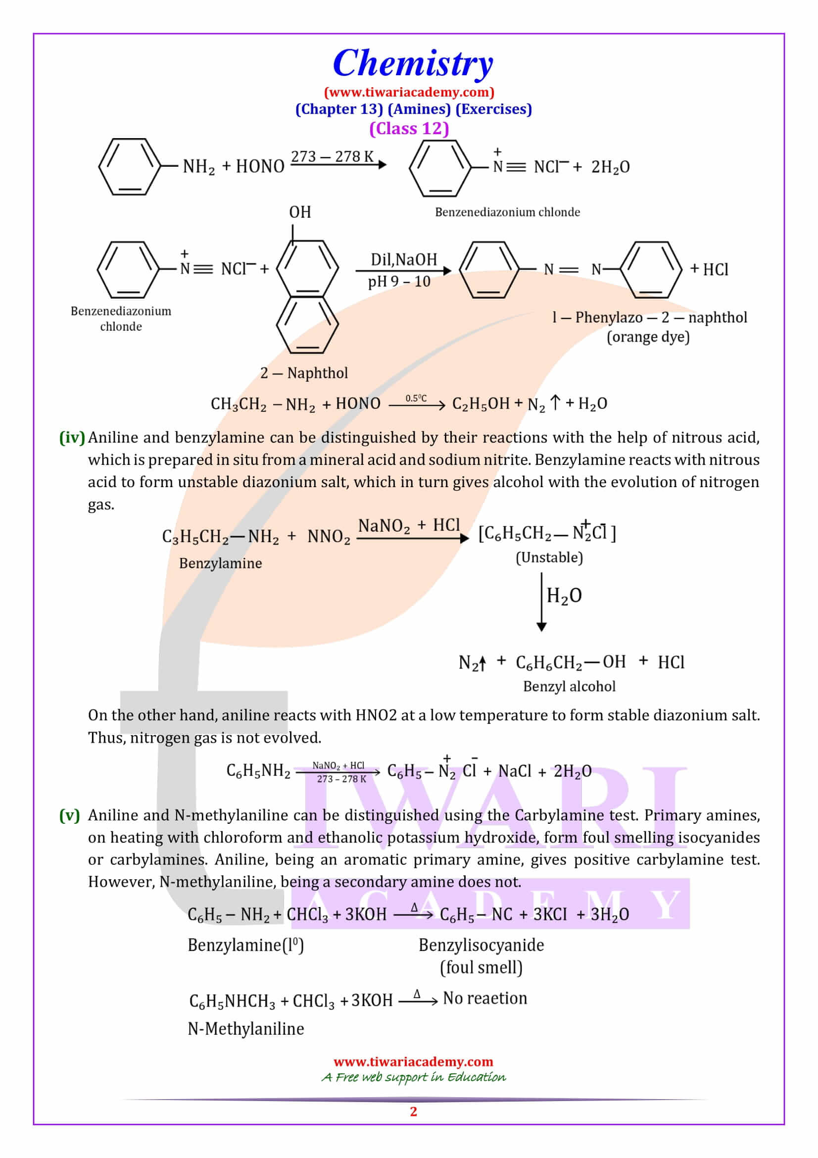 NCERT Solutions for Class 12 Chemistry Chapter 13 Amines in English Medium