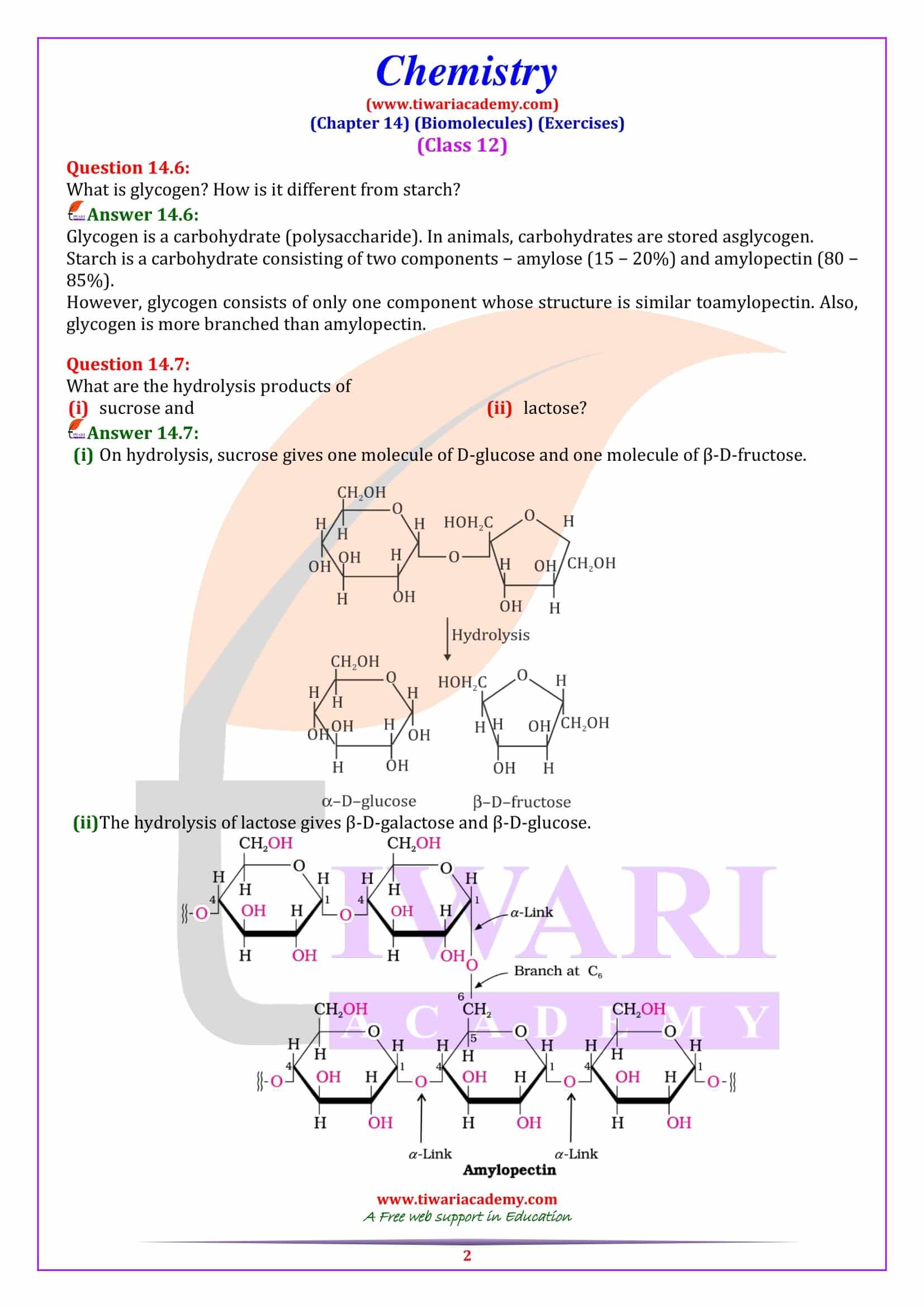 NCERT Solutions for Class 12 Chemistry Chapter 14 Biomolecules in English Medium