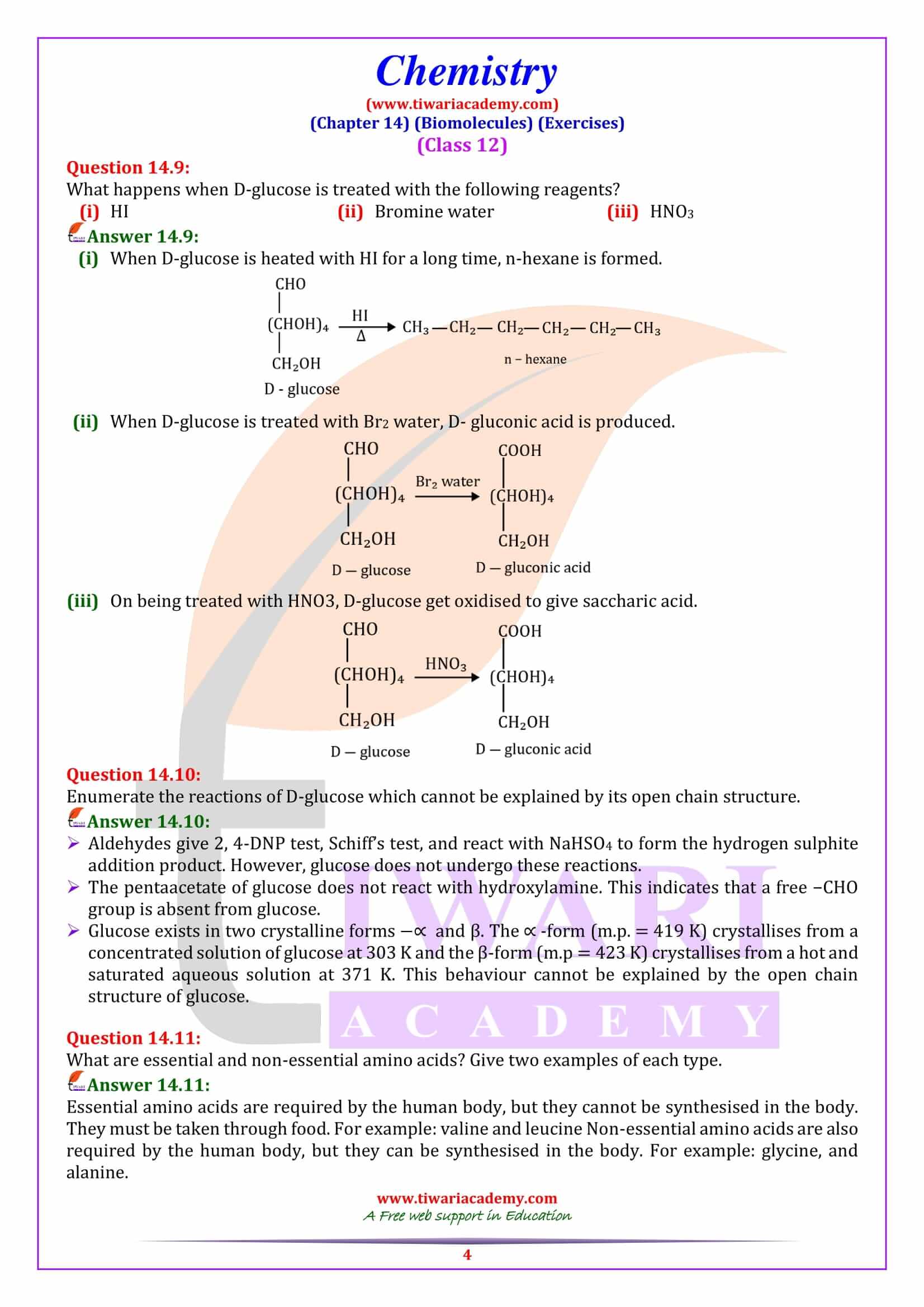 NCERT Solutions for Class 12 Chemistry Chapter 14 Biomolecules