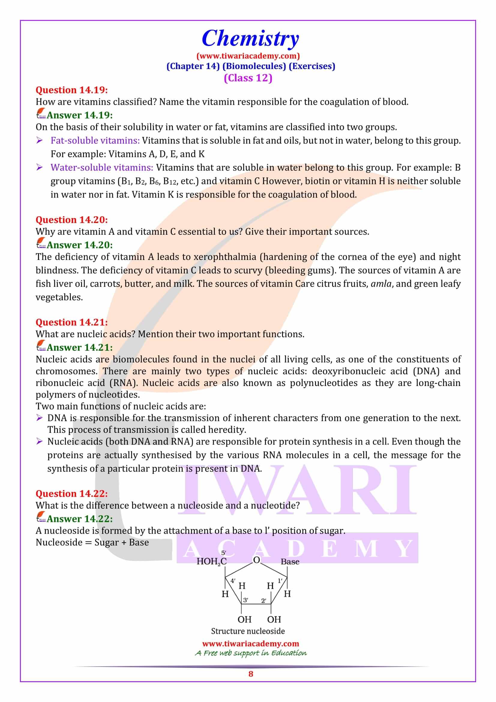 NCERT Solutions for Class 12 Chemistry Chapter 14 Exercise answers