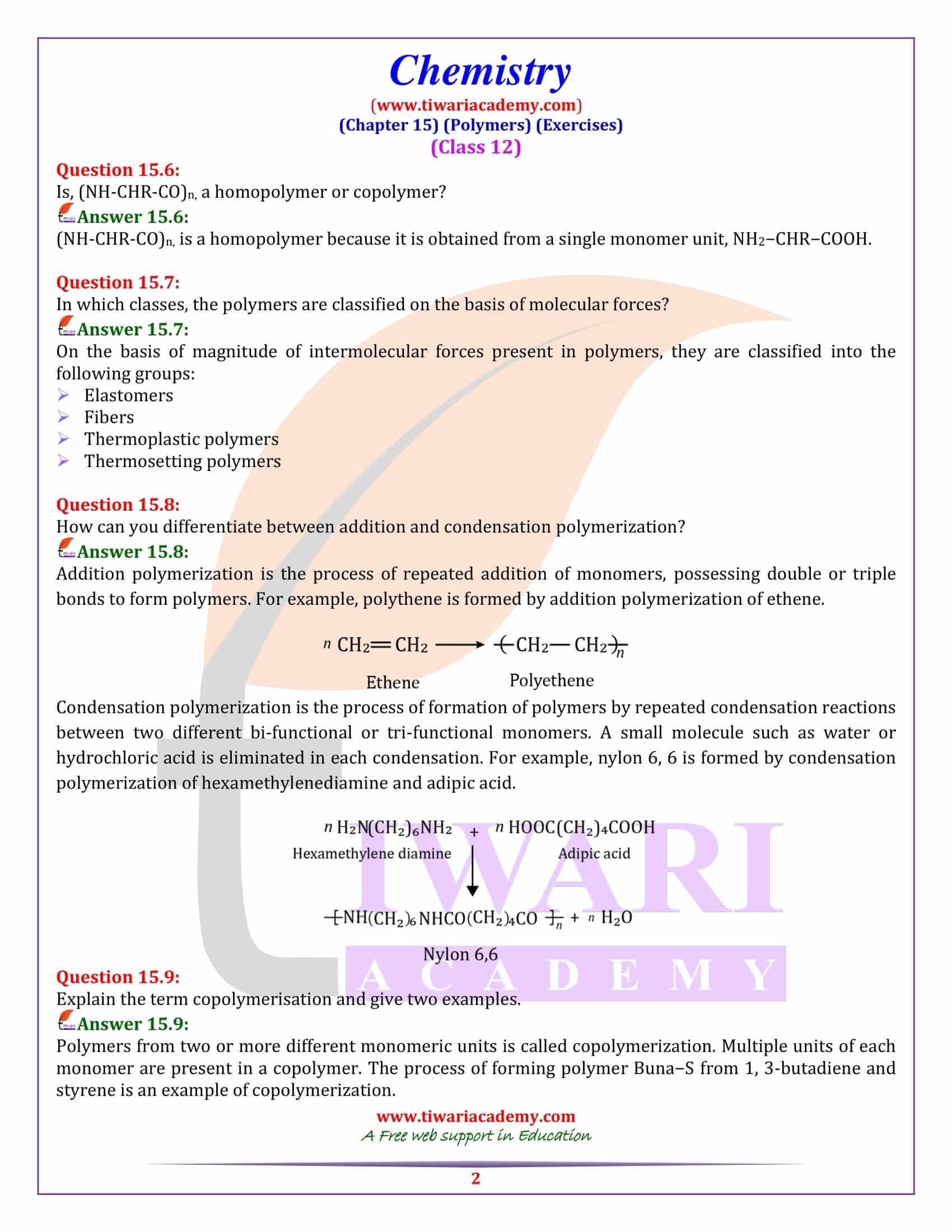 NCERT Solutions for Class 12 Chemistry Chapter 15