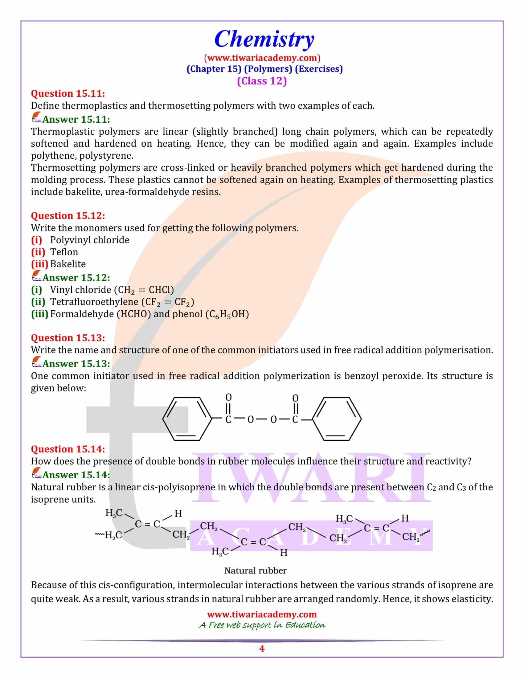 NCERT Solutions for Class 12 Chemistry Chapter 15 Exercises Answers