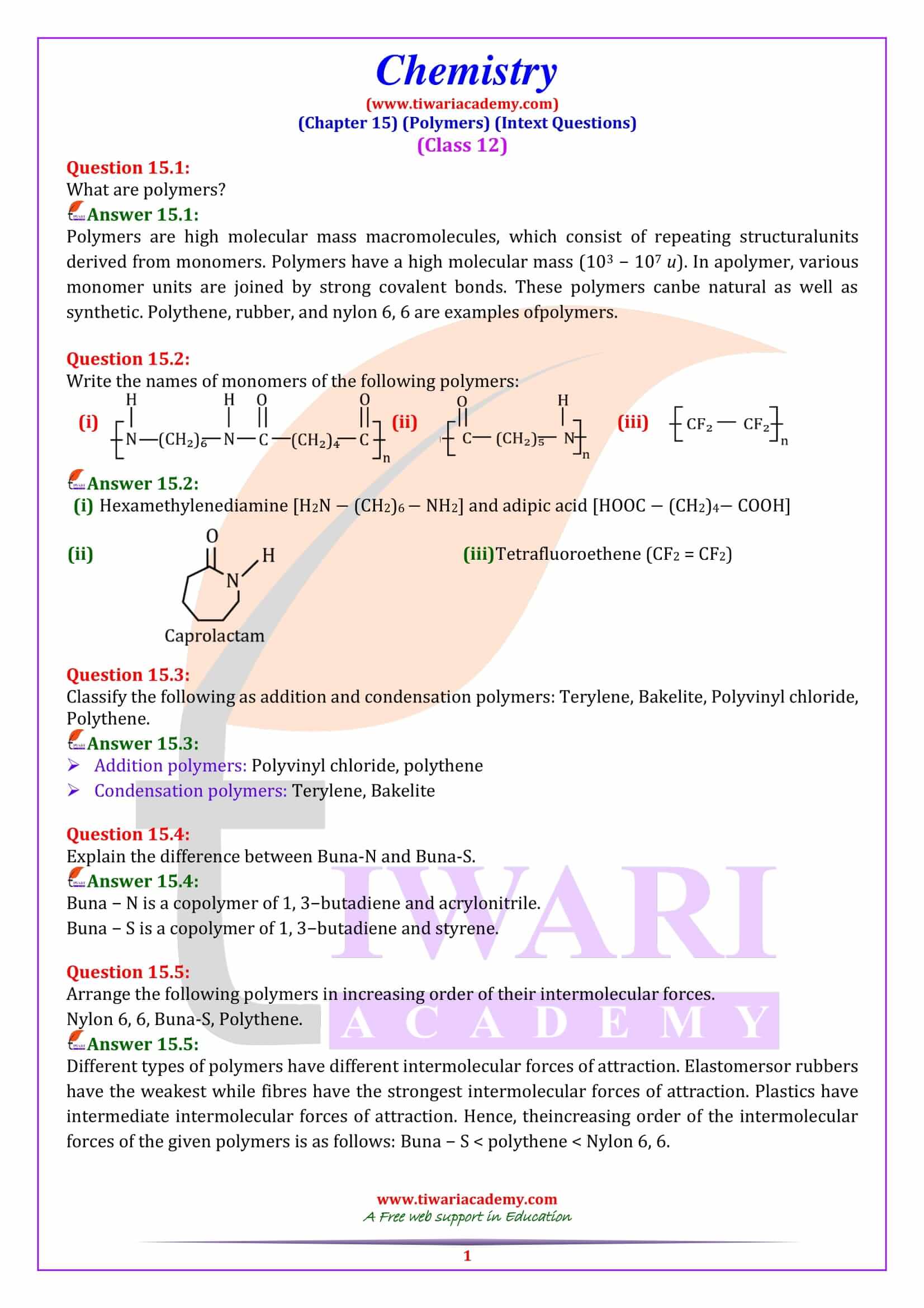 NCERT Solutions for Class 12 Chemistry Chapter 15 Intext Question Answers