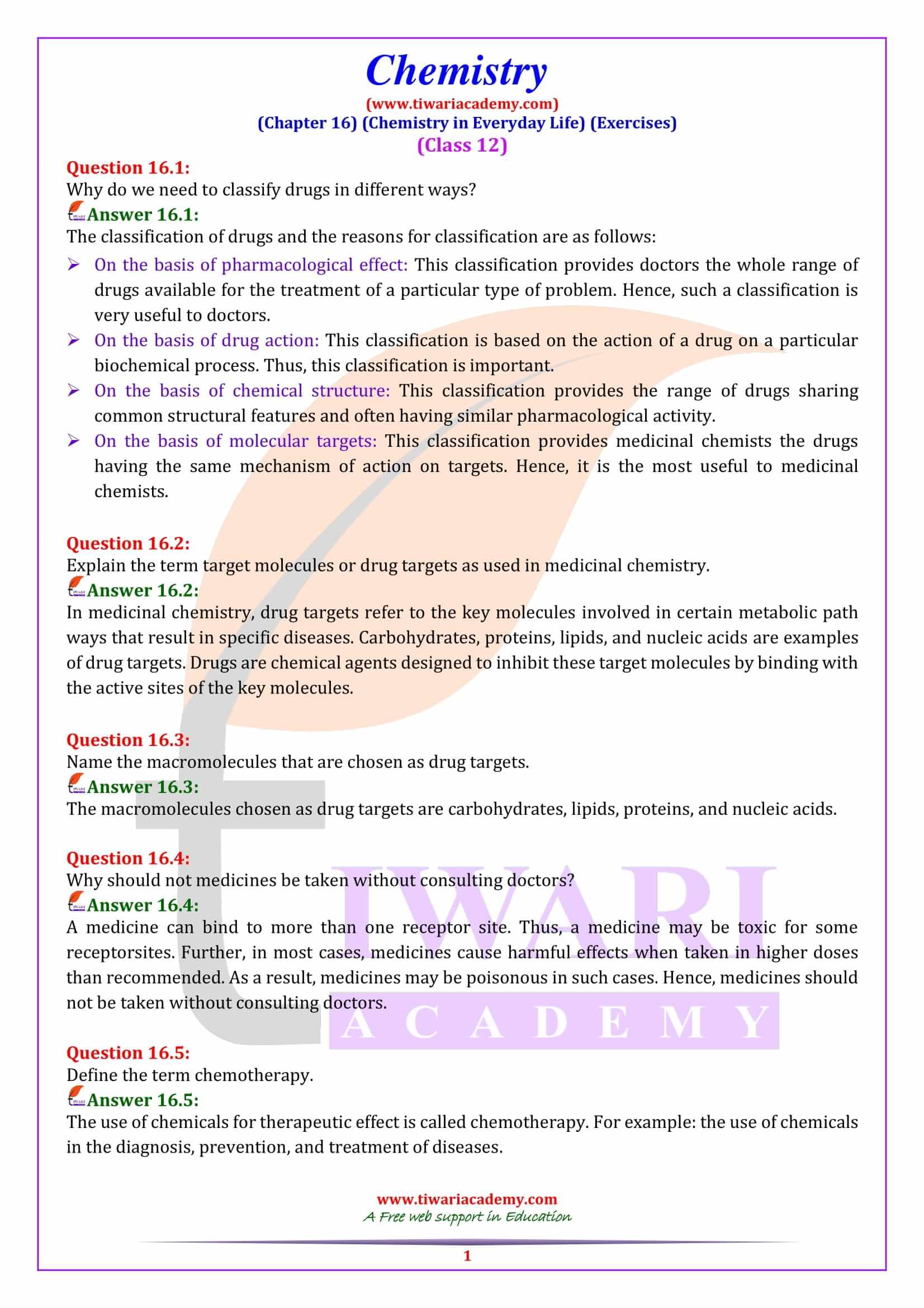 NCERT Solutions For Class 12 Chemistry Chapter 16 Chemistry Everyday ncert-solutions-for-class-12-chemistry-chapter-16-chemistry-everyday