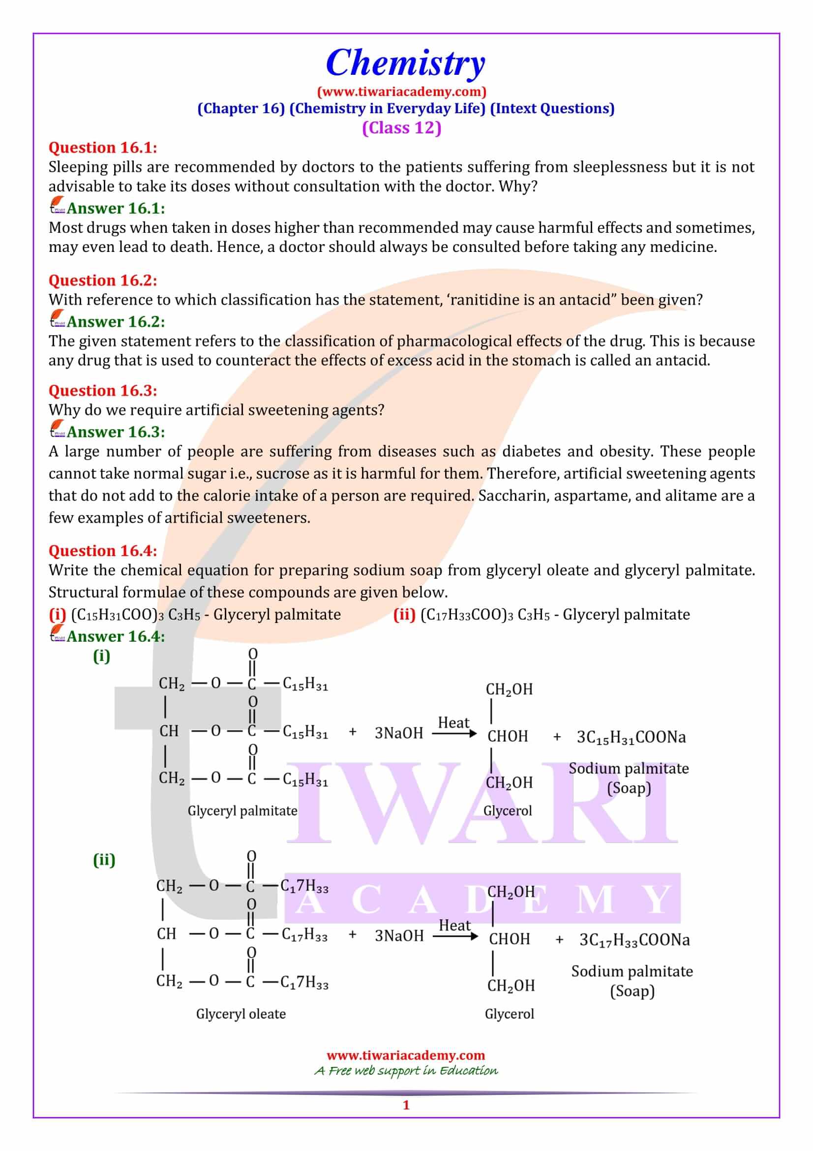 NCERT Solutions for Class 12 Chemistry Chapter 16 Intext Questions
