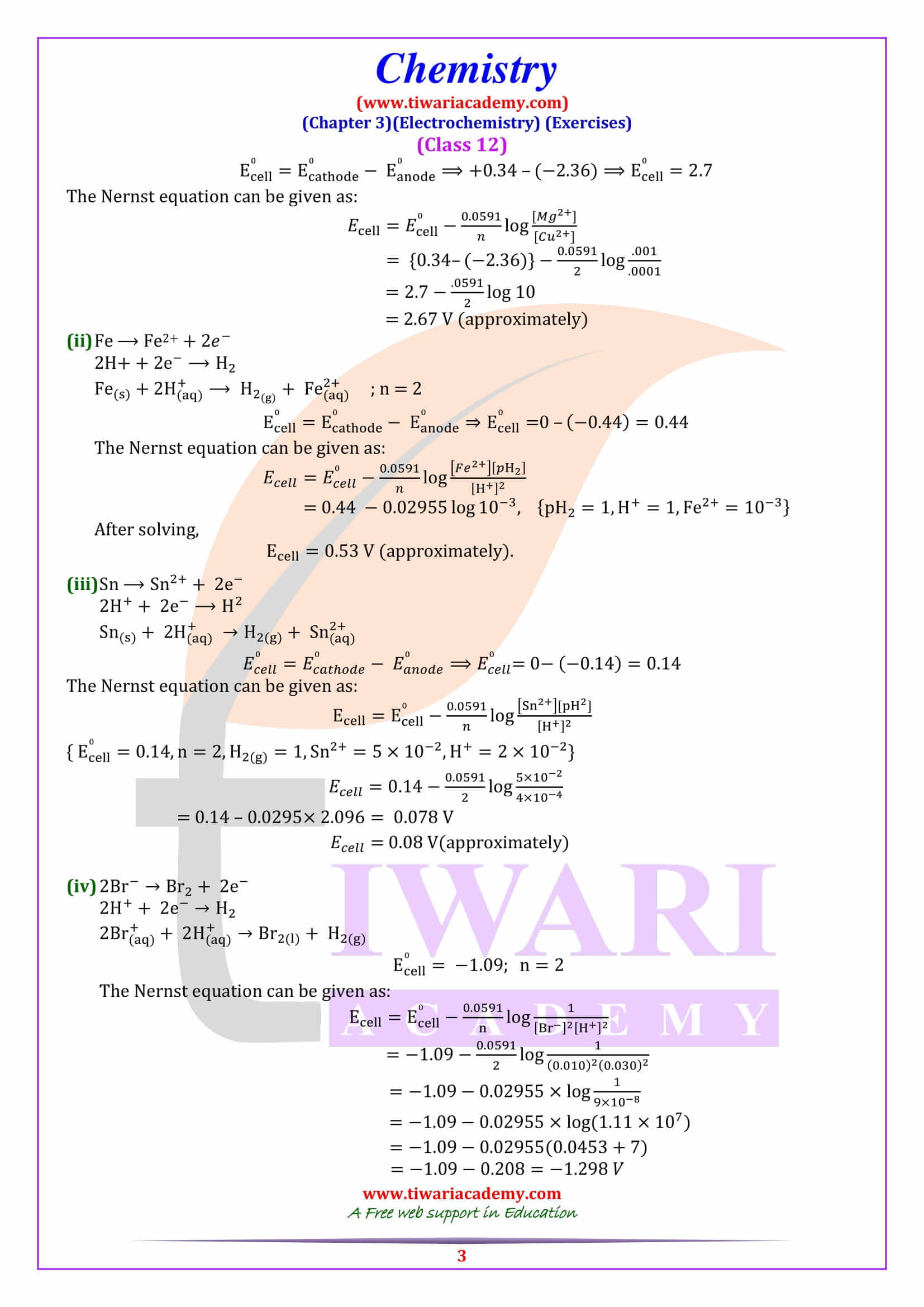 NCERT Solutions for Class 12 Chemistry Chapter 3